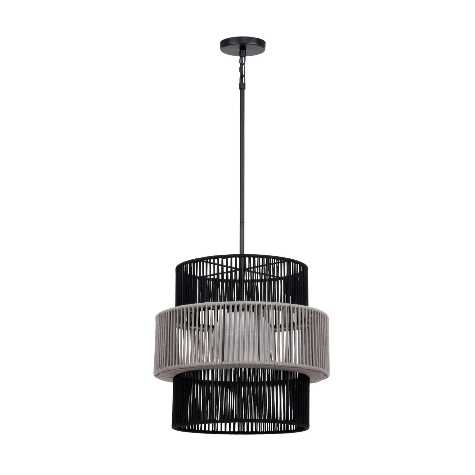 Aden 22" Outdoor Pendant, Black & Gray PET Weave Finish - Bees Lighting