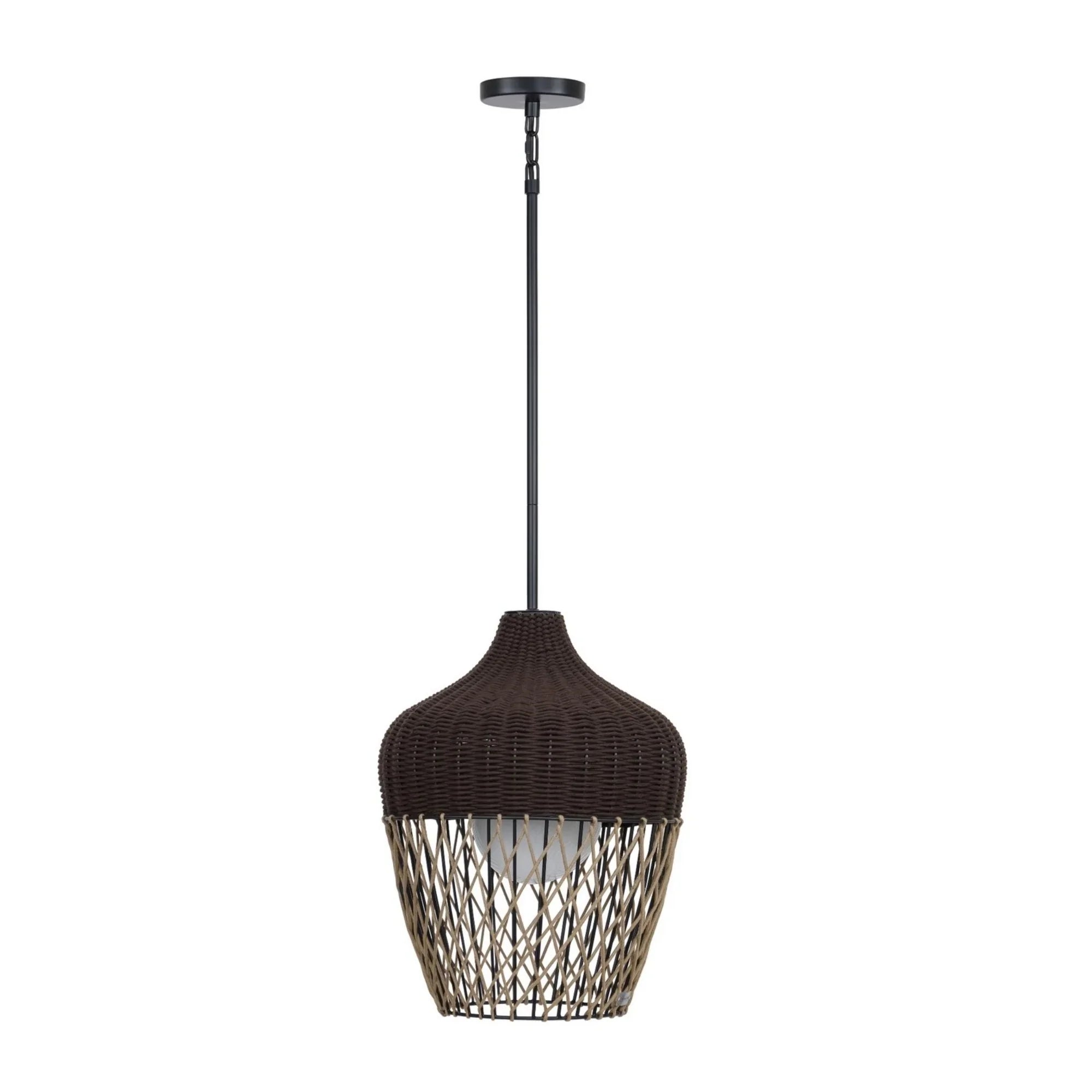 Hannha 23" Outdoor Pendant, Black & Brown PET Weave Finish - Bees Lighting