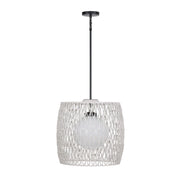 Lara 18" Outdoor Pendant, Black & Beige PET Weave Finish - Bees Lighting