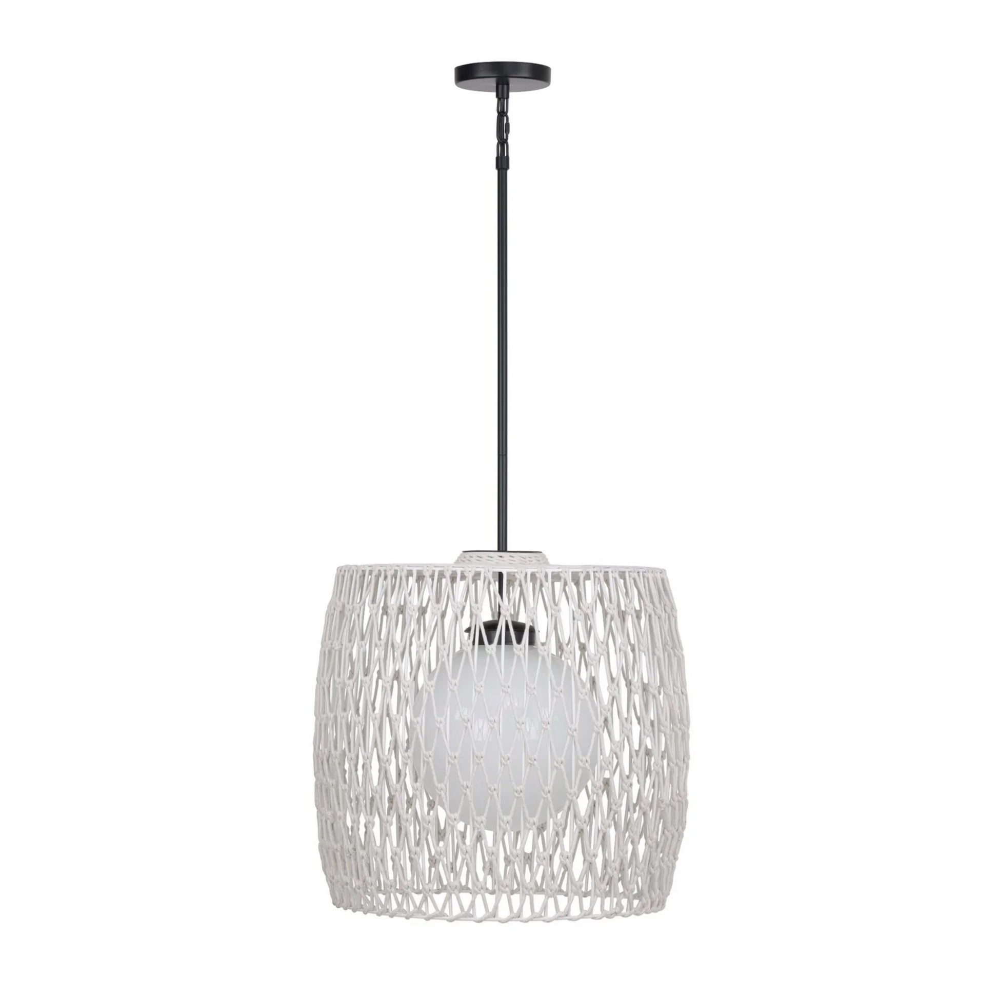 Lara 18" Outdoor Pendant, Black & Beige PET Weave Finish - Bees Lighting