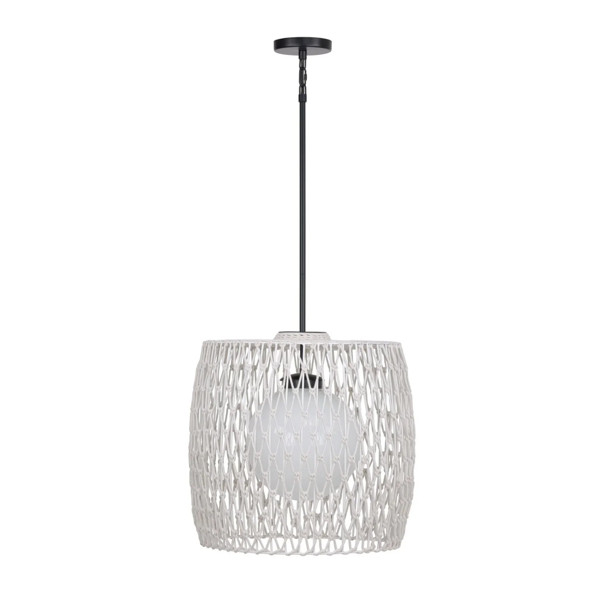 Lara 18" Outdoor Pendant, Black & Beige PET Weave Finish - Bees Lighting