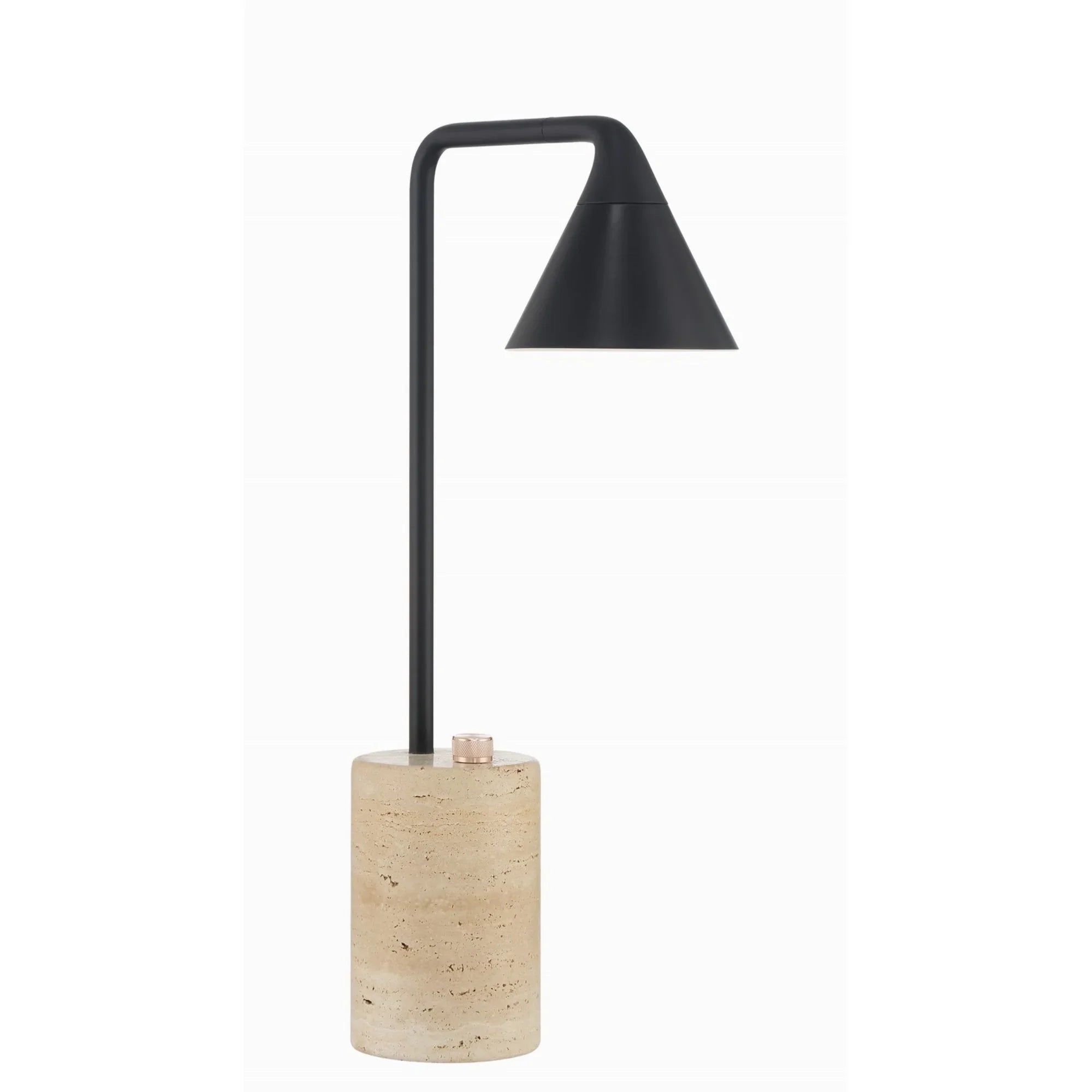 Task Portables 23" LED Table Lamp, Coal Finish, Travertine Stone Base - Bees Lighting