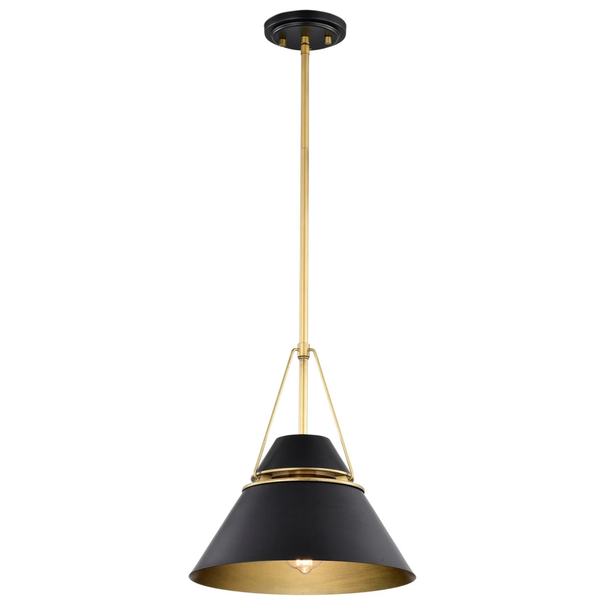 Adina 13" Pendant, Matte Black and Natural Brass Finish - Bees Lighting