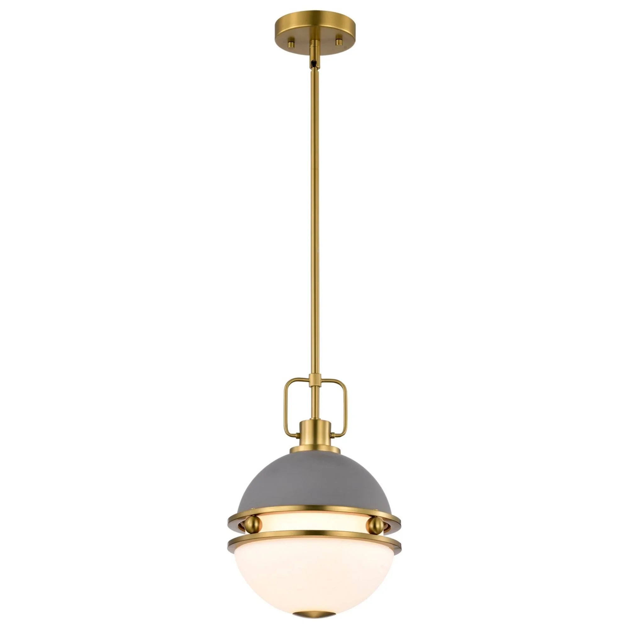 Everton 10" Pendant, Matte Gray and Vintage Brass Finish - Bees Lighting