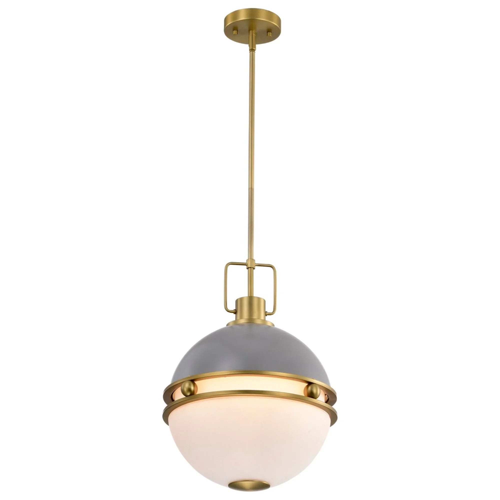 Everton 14" 2 lights Pendant, Matte Gray and Vintage Brass Finish - Bees Lighting