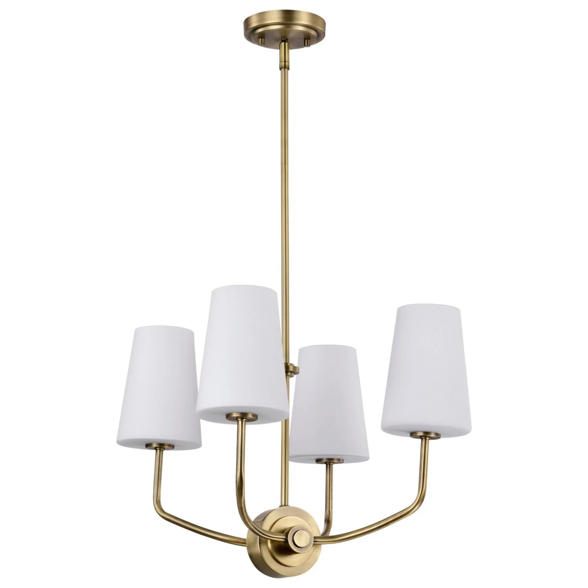Cordello Chandelier Vintage Brass Finish, Etched White Opal Glass - Bees Lighting