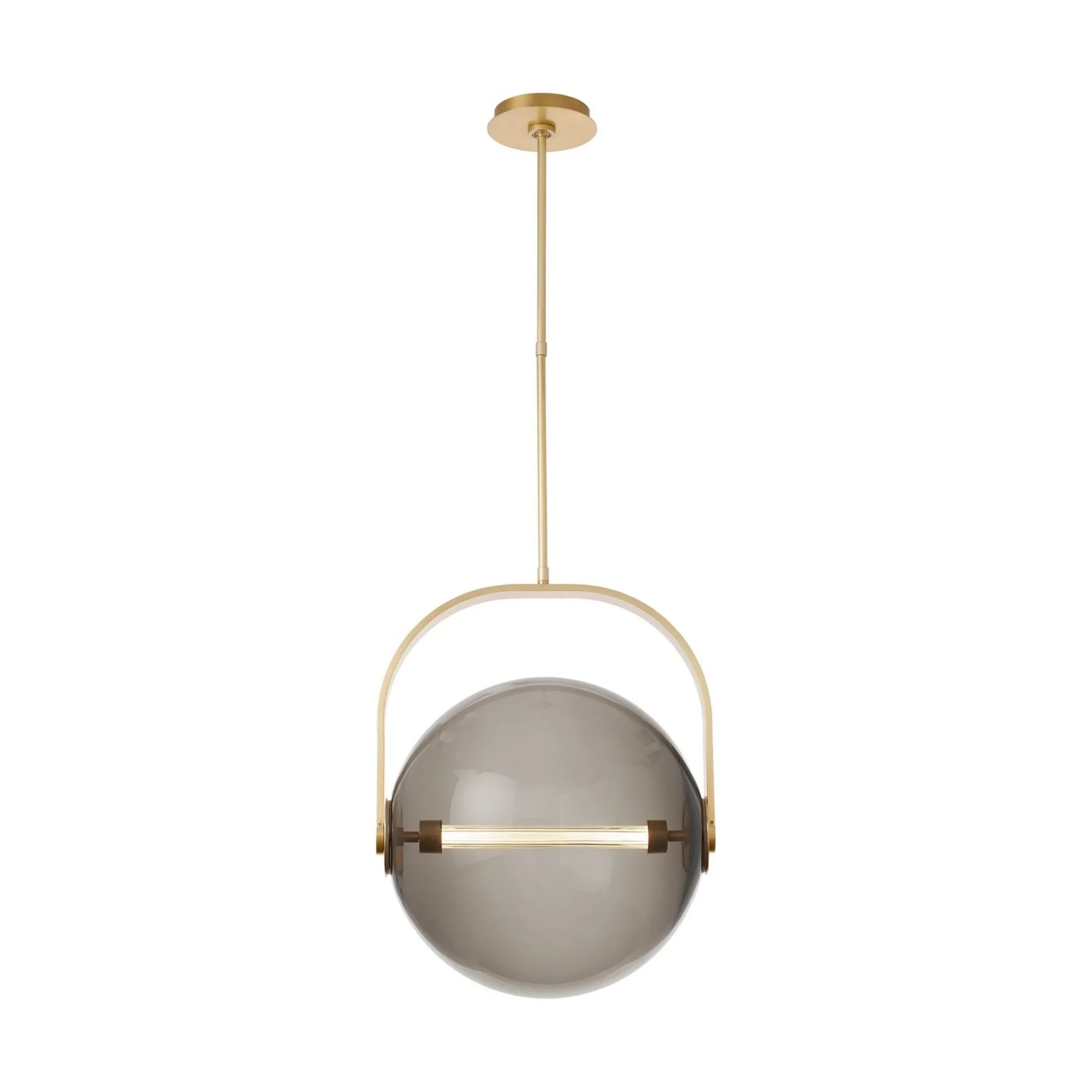 Fues 18" LED Large Pendant, 120-277V, Natural Brass Finish with Transparent Smoke Glass - Bees Lighting