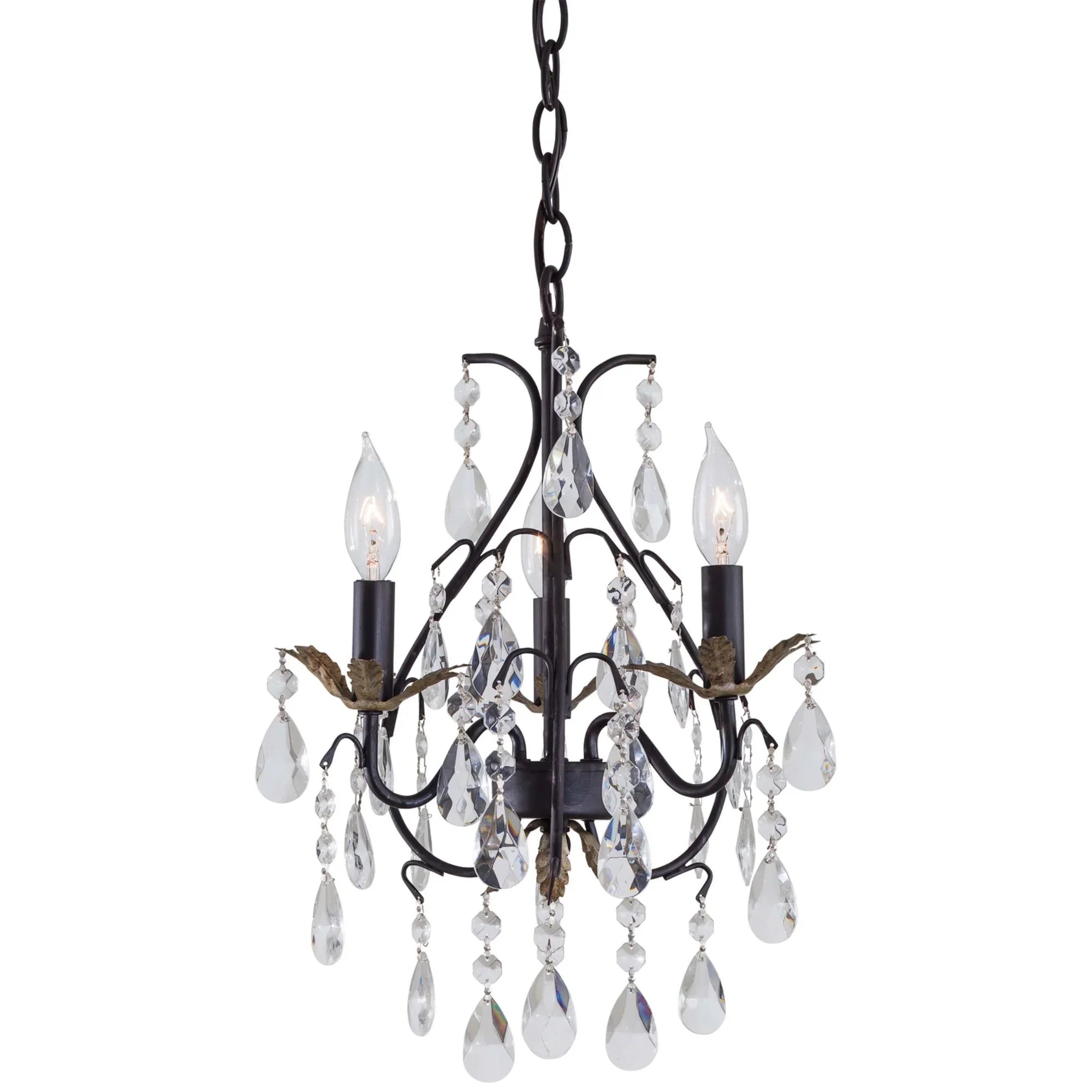 13" 3-Light Mini Chandelier, Castlewood Walnut & Silver Highlights - Bees Lighting