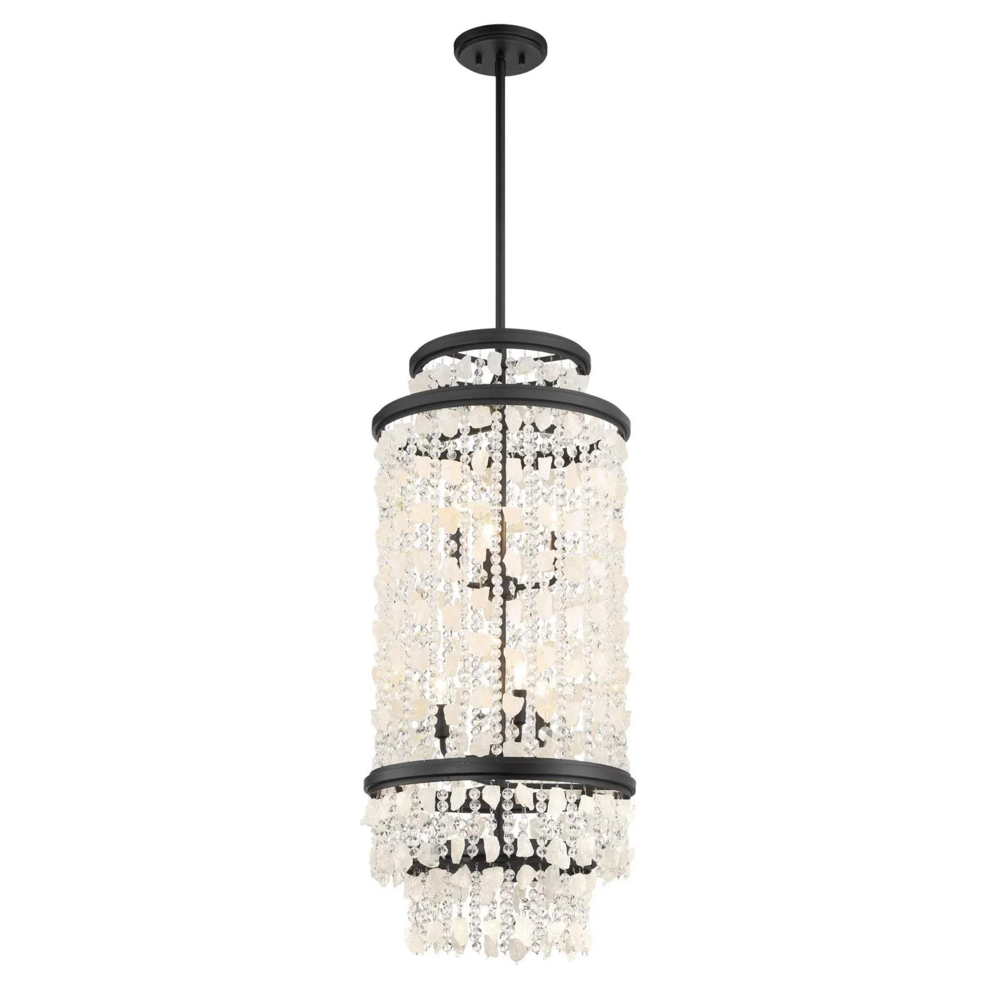 Shimmering Elegance 37" 6-Light Pendant, Sand Coal Finish with Crystals and Beads - Bees Lighting