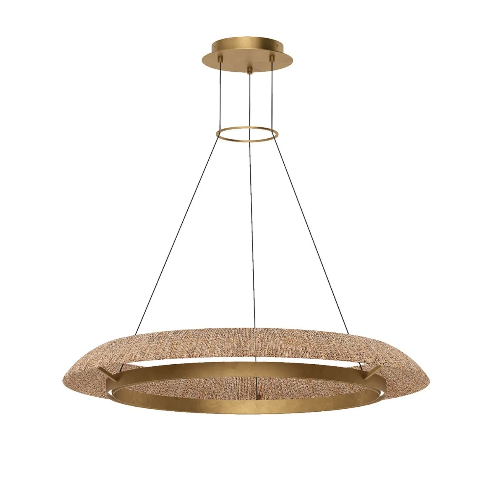 Noa 39" Large Chandelier, 120-277V, Antique Brass with Natural Rattan Finish - Bees Lighting