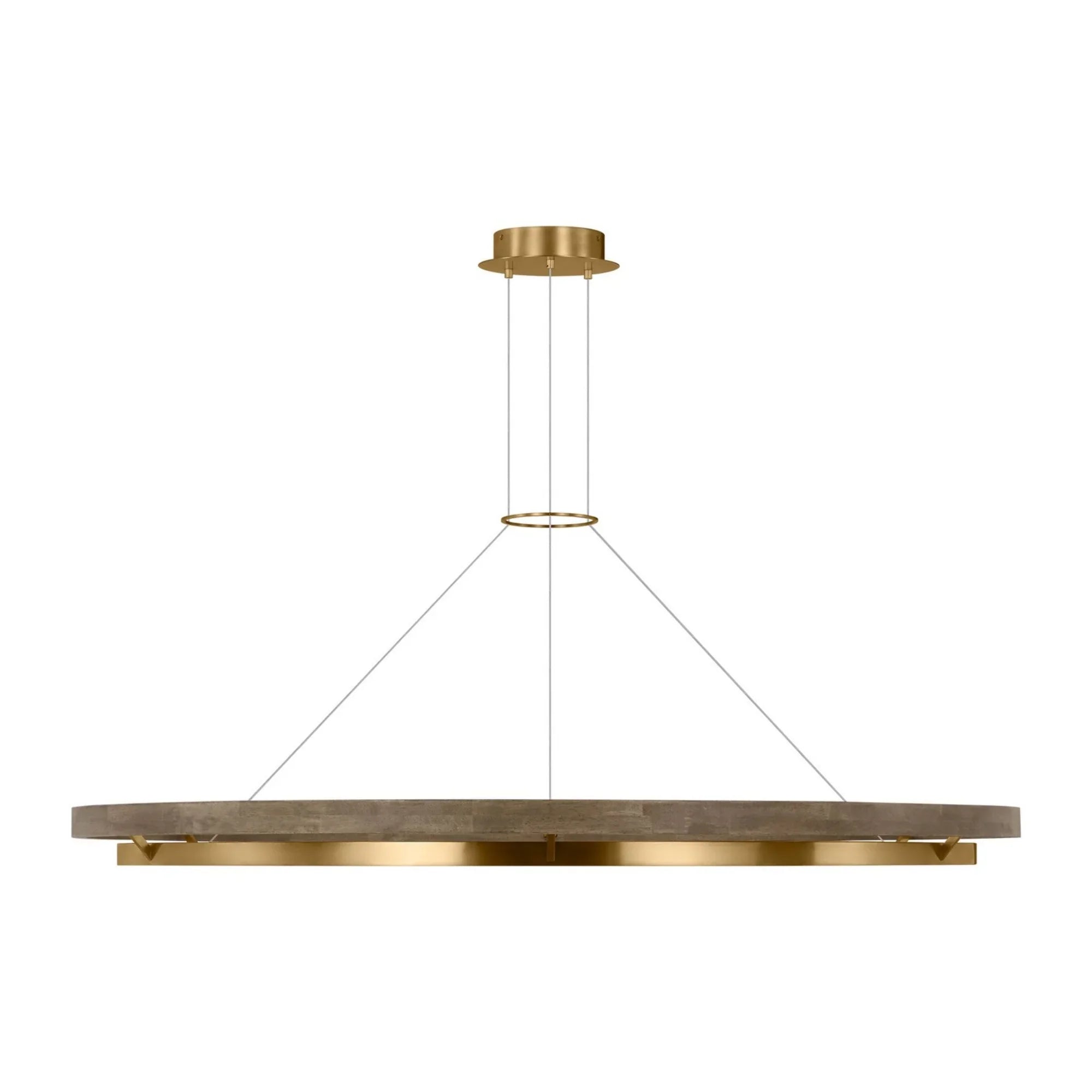 Grace 65" LED Chandelier, Natural Brass & Weathered Oak Finish - Bees Lighting