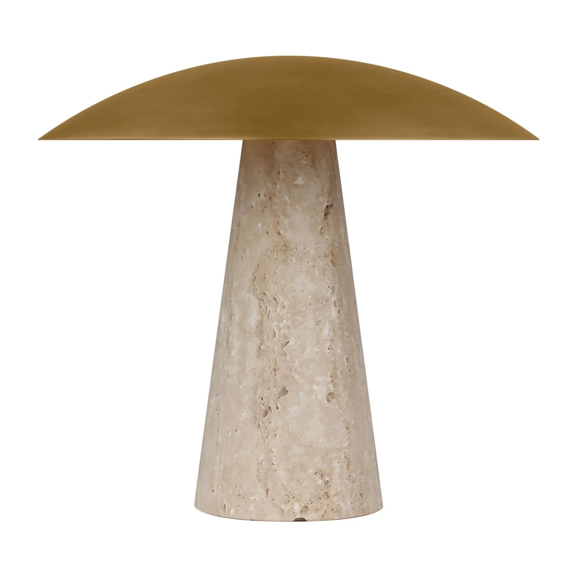 Aegis Medium Table Lamp, 120-240V, Natural Brass & Travertine Finish - Bees Lighting