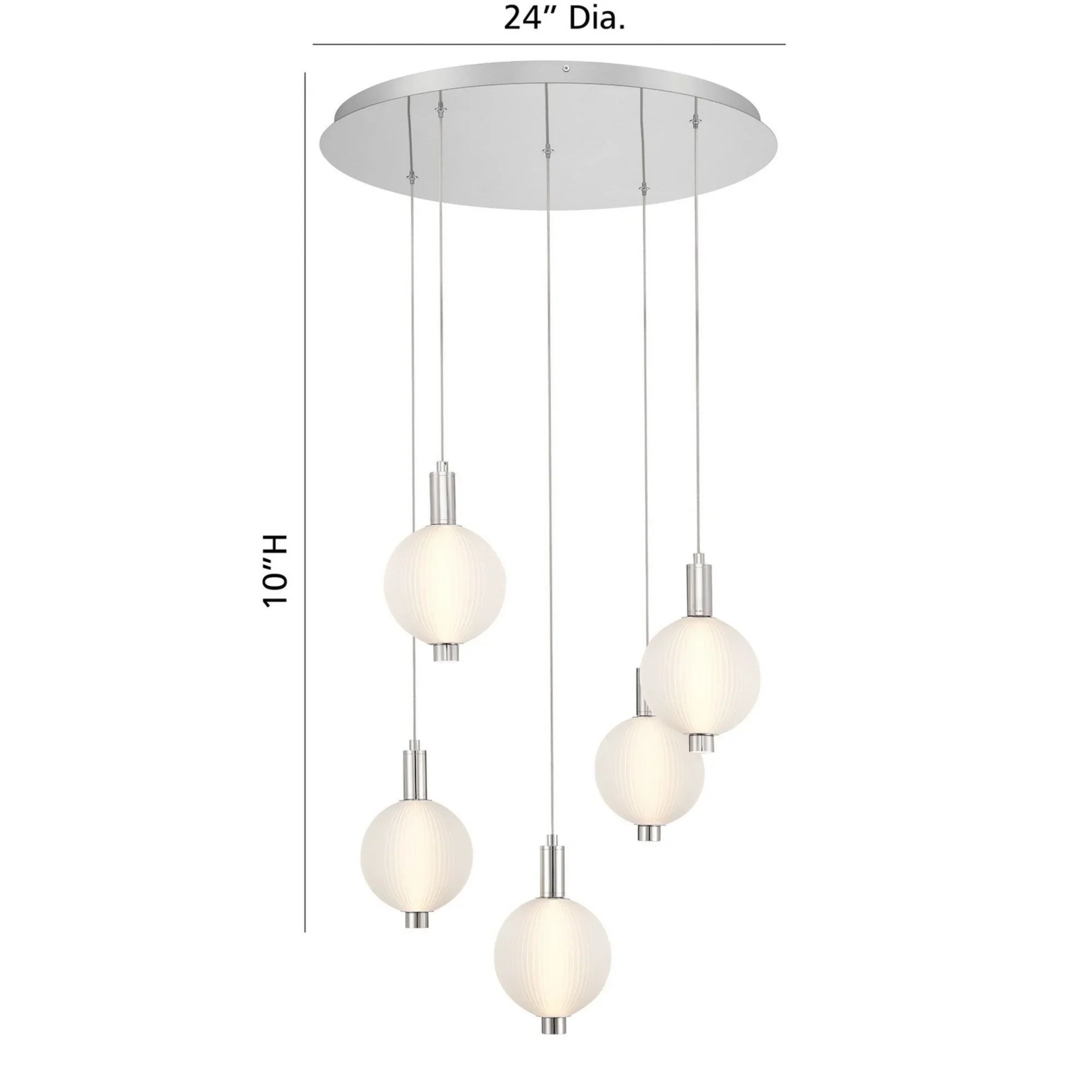 Palmas 5-Light 24" LED Multi Drop Chandelier, Polished Nickel Finish - Bees Lighting