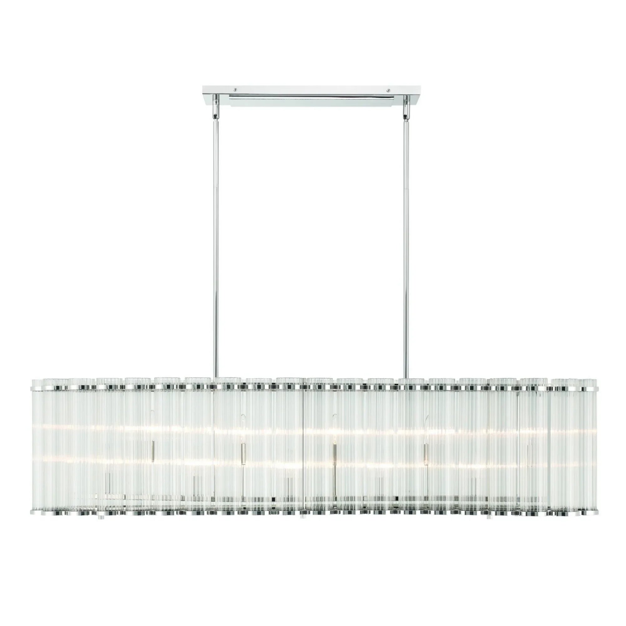 Glasbury 10-Light 52" Linear Chandelier, Polished Nickel Finish - Bees Lighting