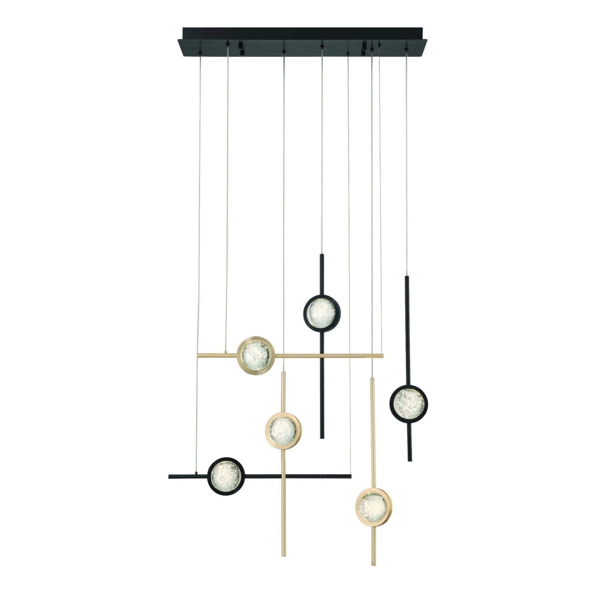 Barletta 6-Light 32" LED Multi Drop Chandelier, Black & Brass Finish - Bees Lighting