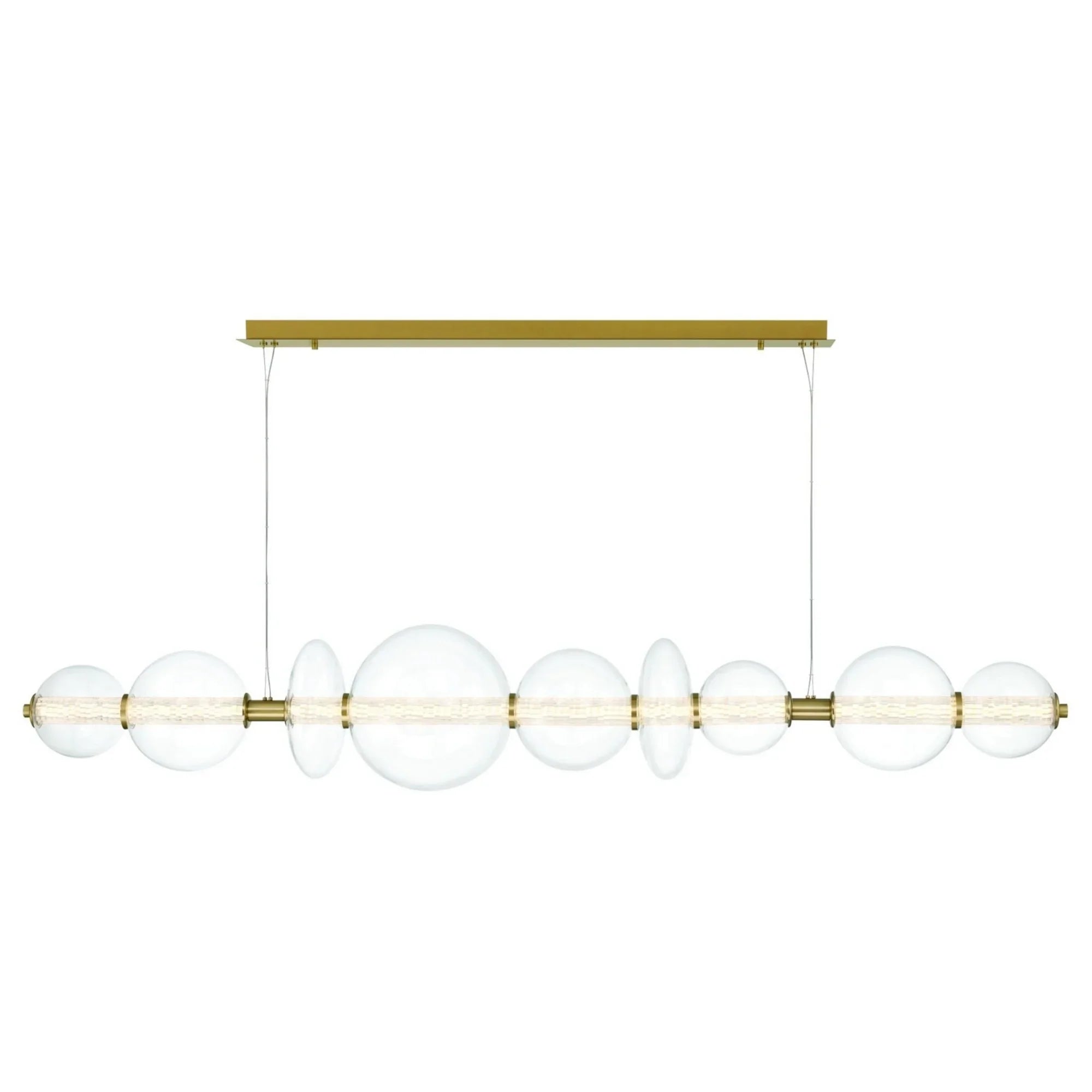 Atomo 9-Light 74" LED Linear Chandelier, Gold Finish with Clear Glass - Bees Lighting