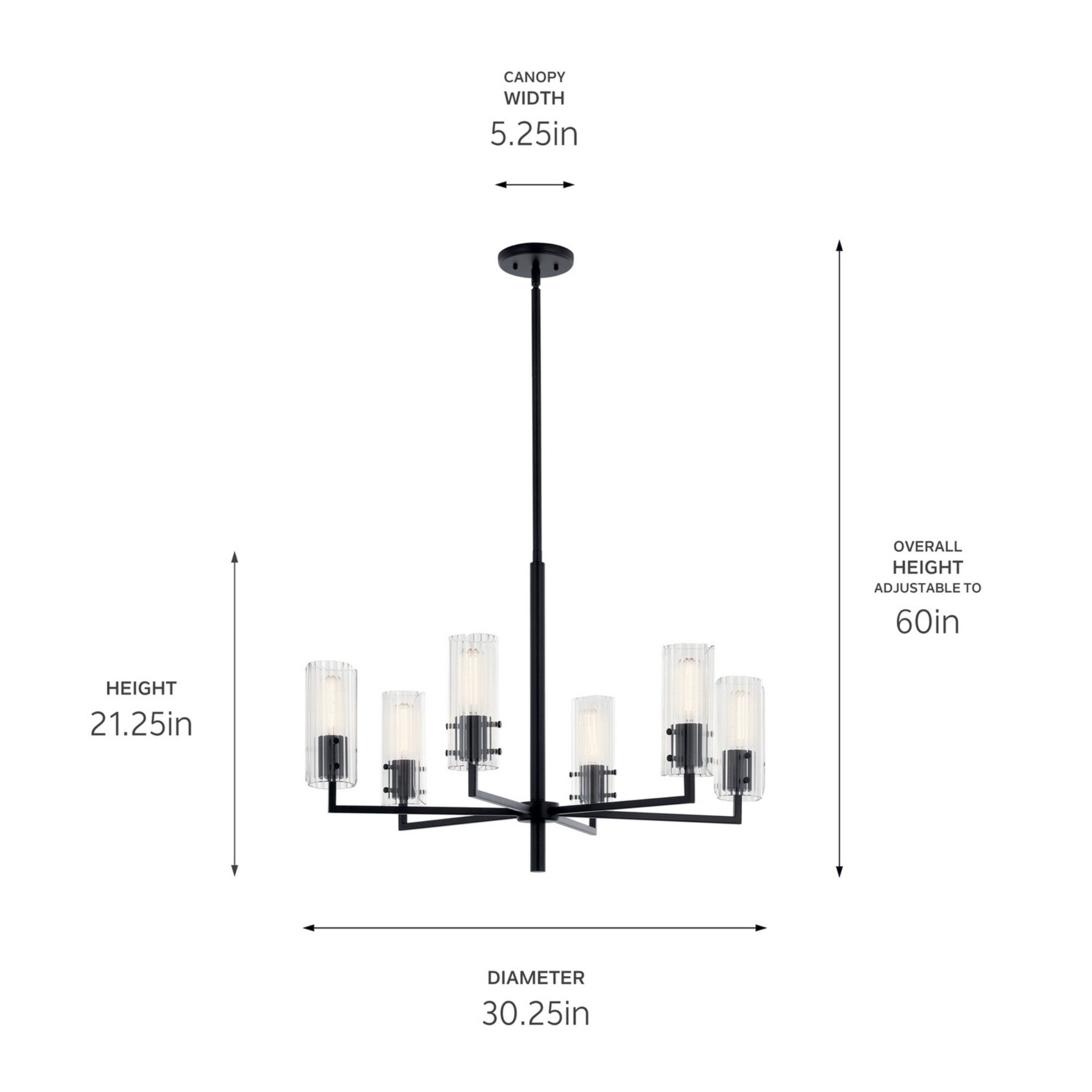 Velestino 30" 6-Light Chandelier, Black Finish