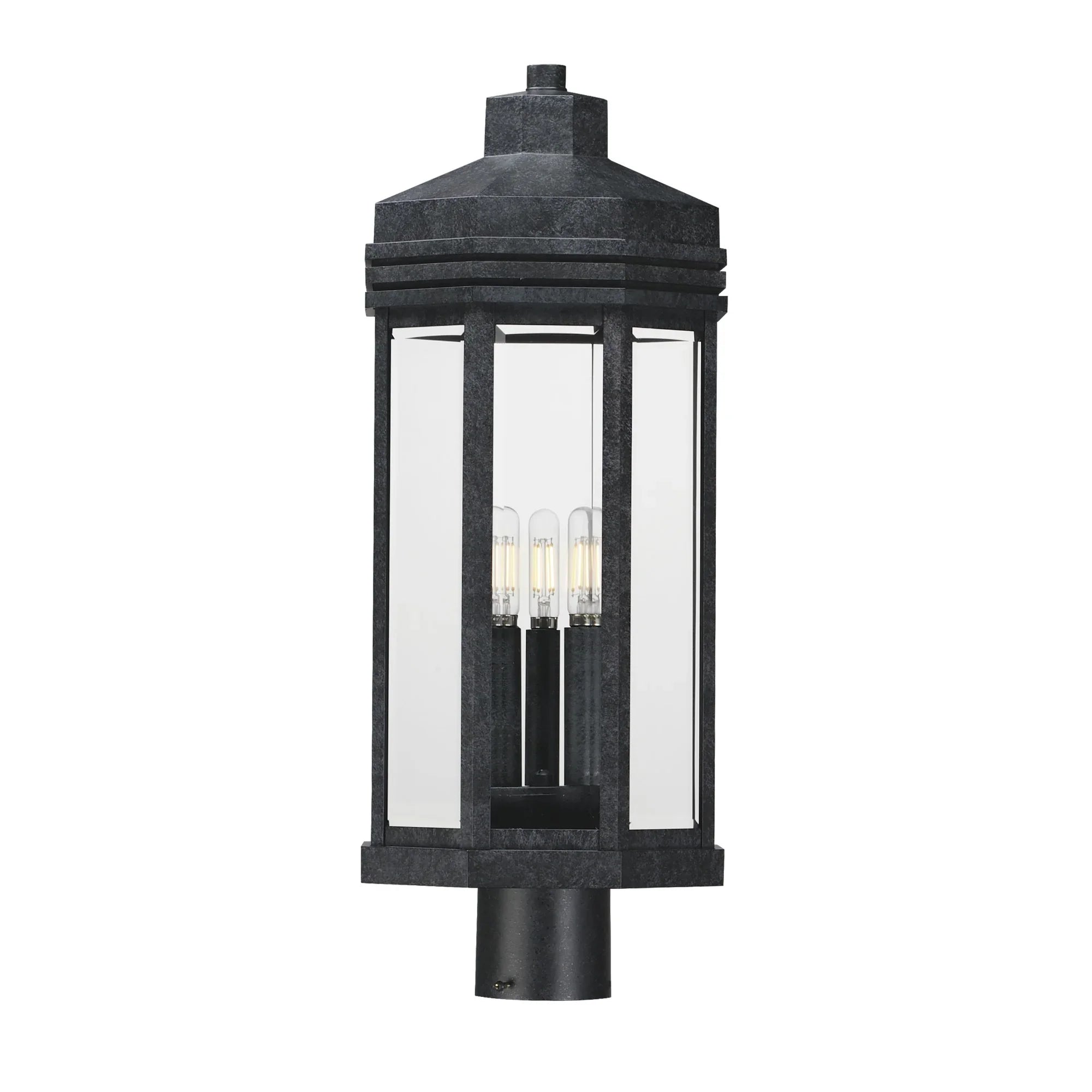 Wright 23" 3-Light Outdoor Post Lantern, Black Patina Finish - Bees Lighting