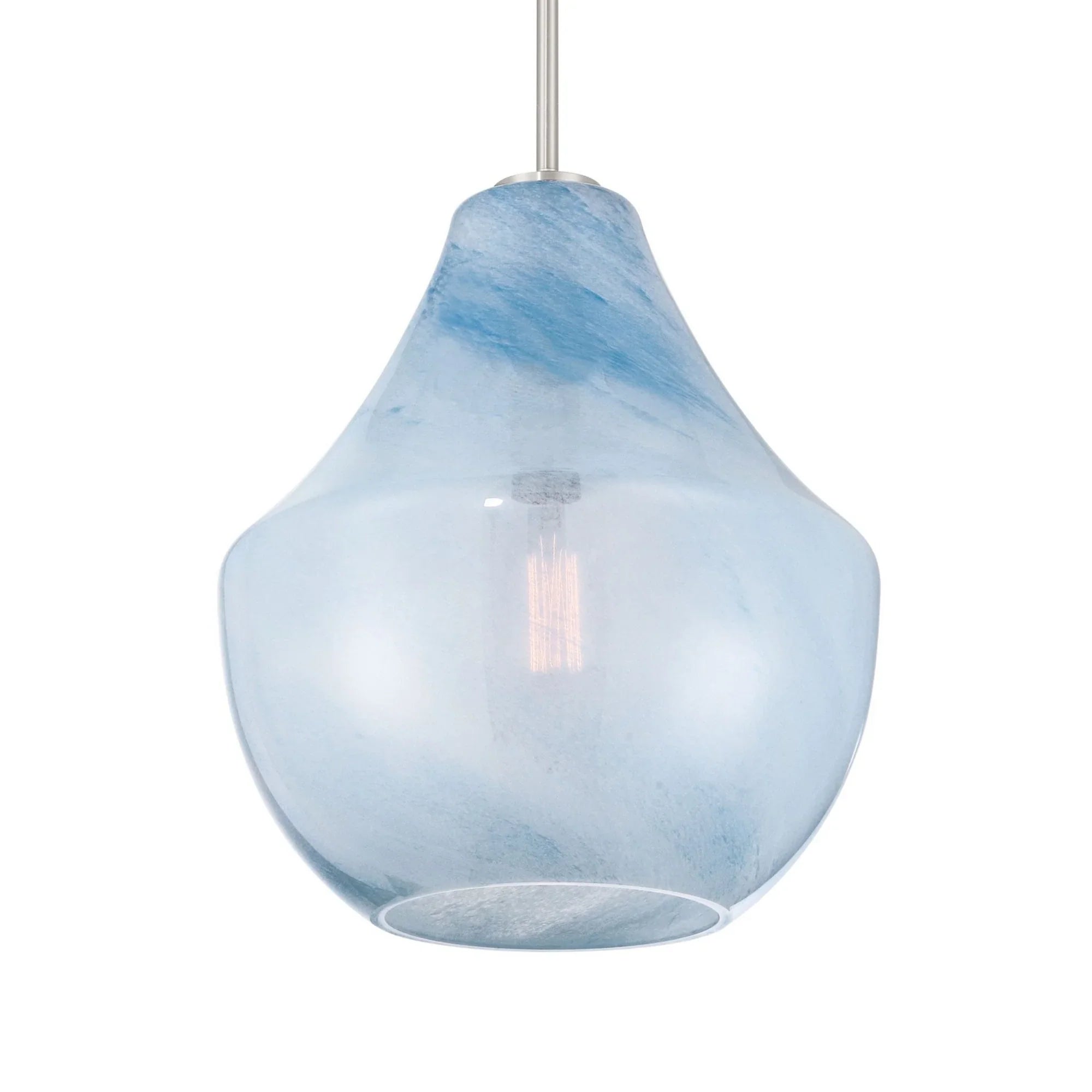 Pacific 17" Pendant, Brushed Nickel Finish with Soft Blue Alabaster Glass - Bees Lighting