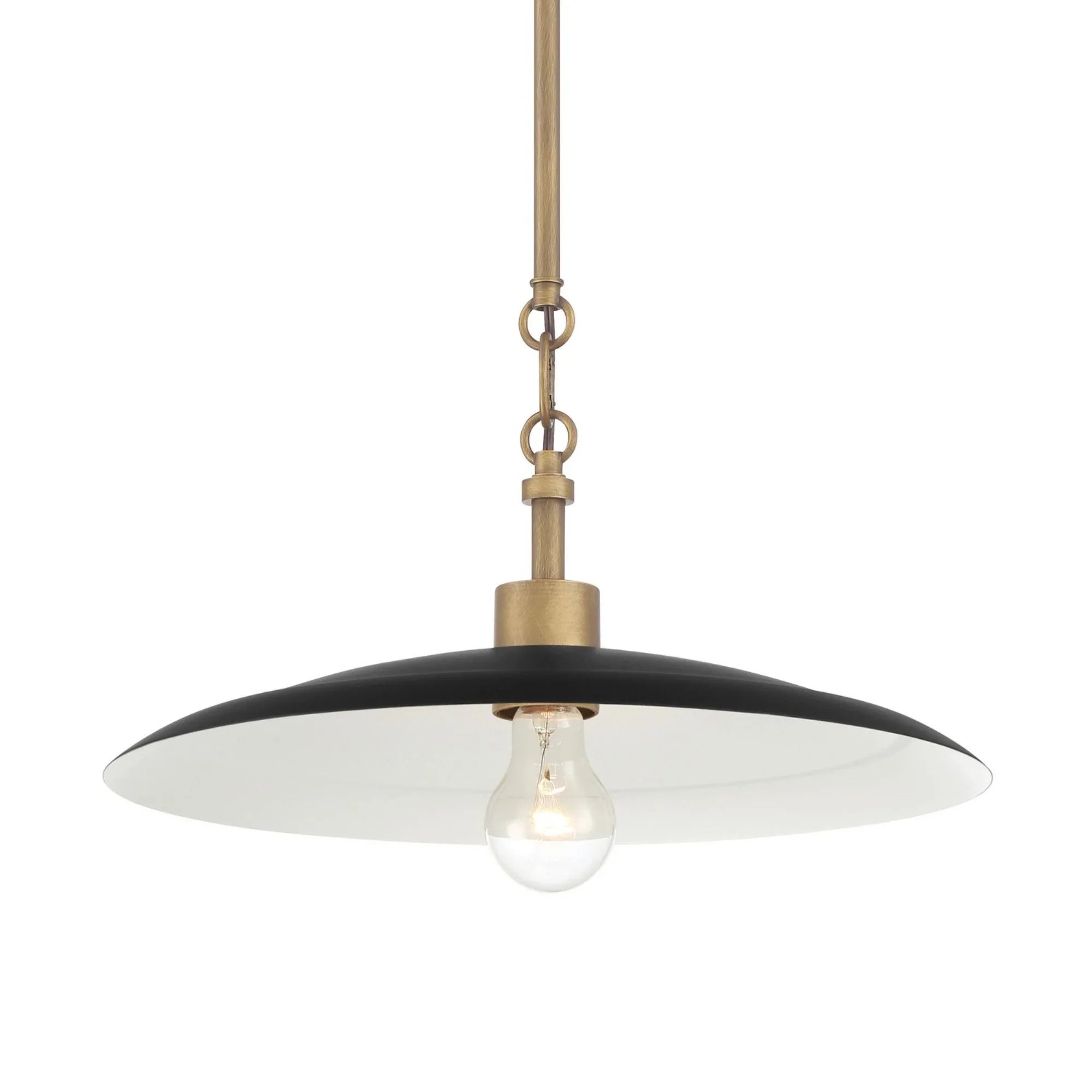 York 16" Pendant, Dark Matte Black with Natural Brass Finish - Bees Lighting