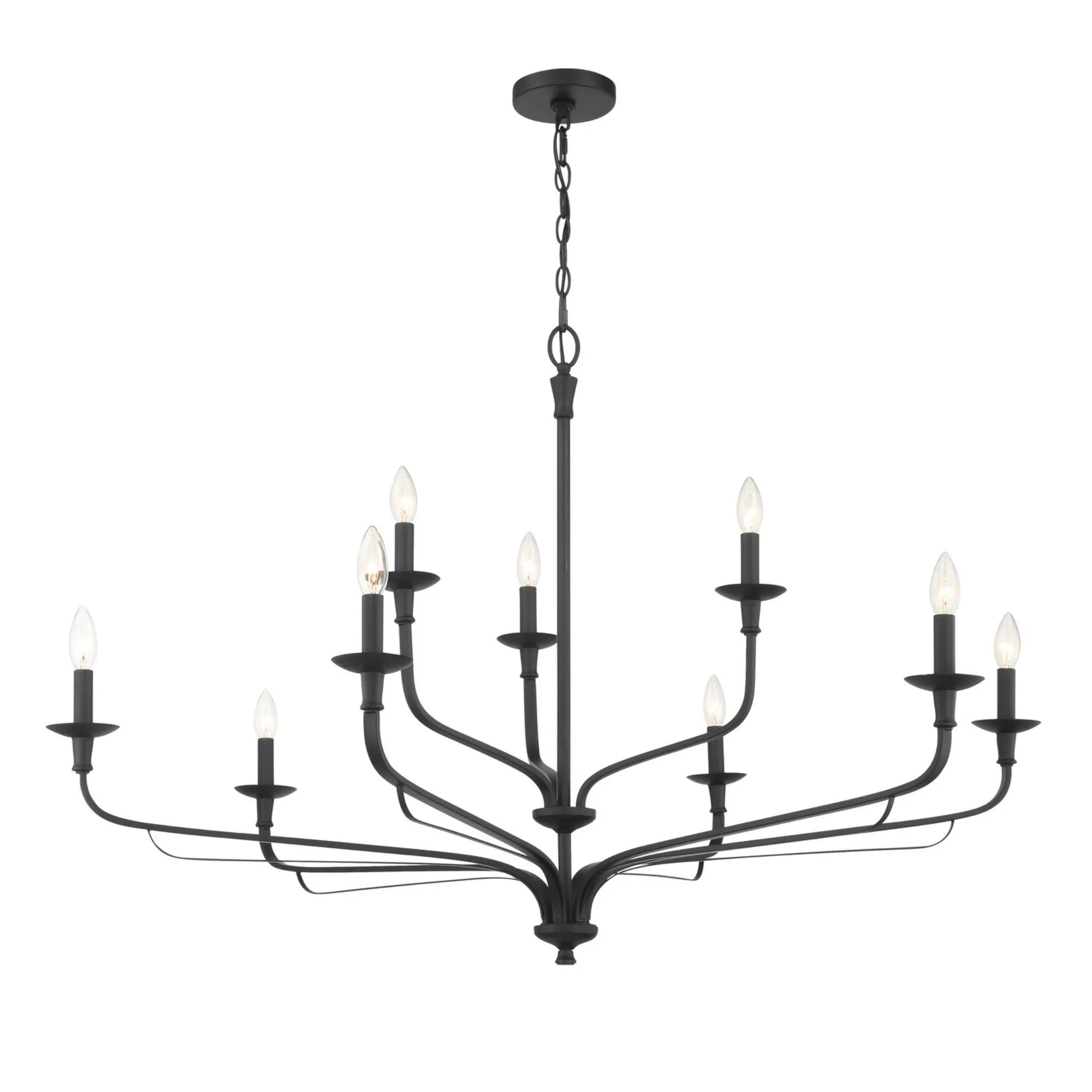 Velena 47" 9-Light Chandelier, Dark Matte Black Finish - Bees Lighting