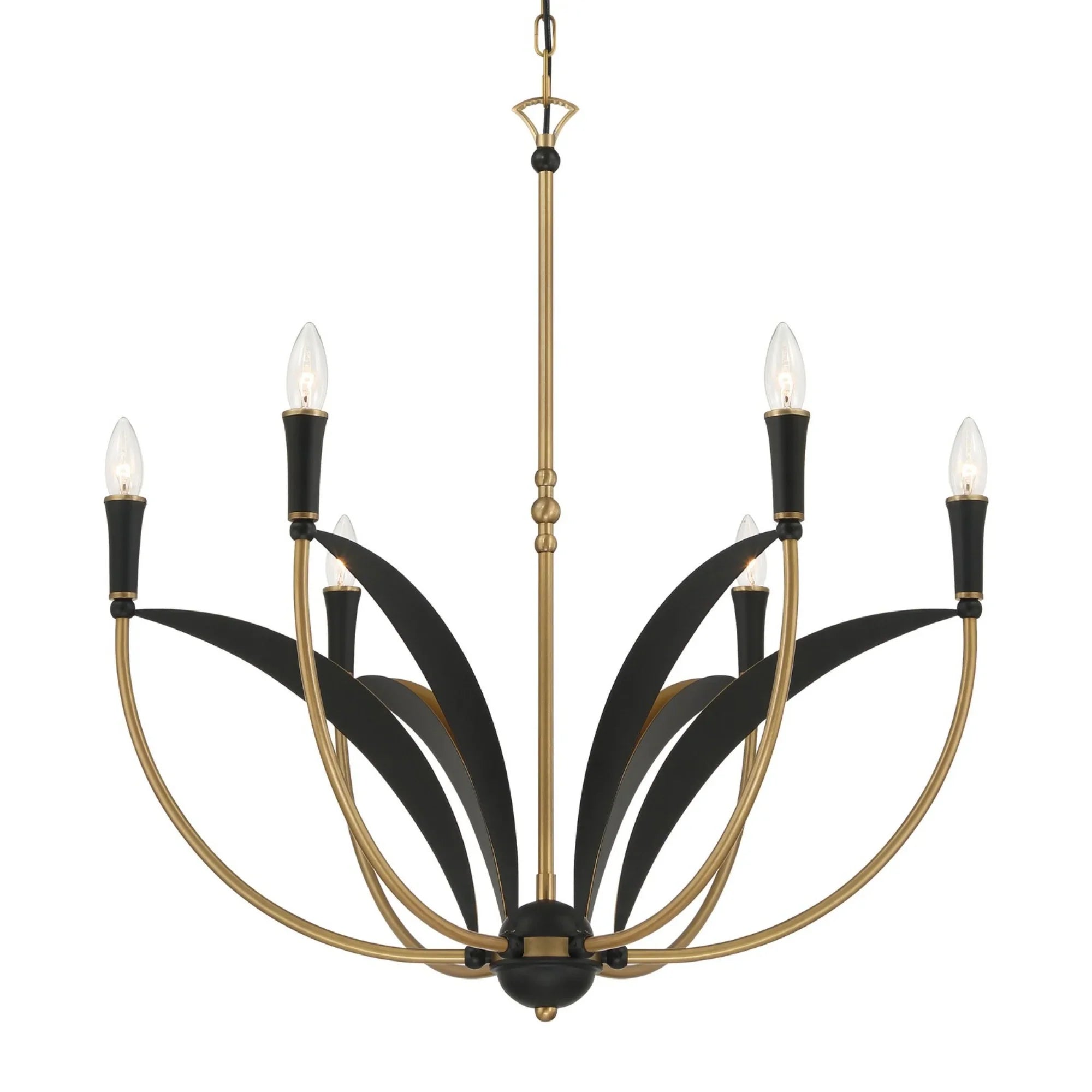 Miller 28" 6-Light Chandelier, Legacy Brass & Sand Coal Finish - Bees Lighting