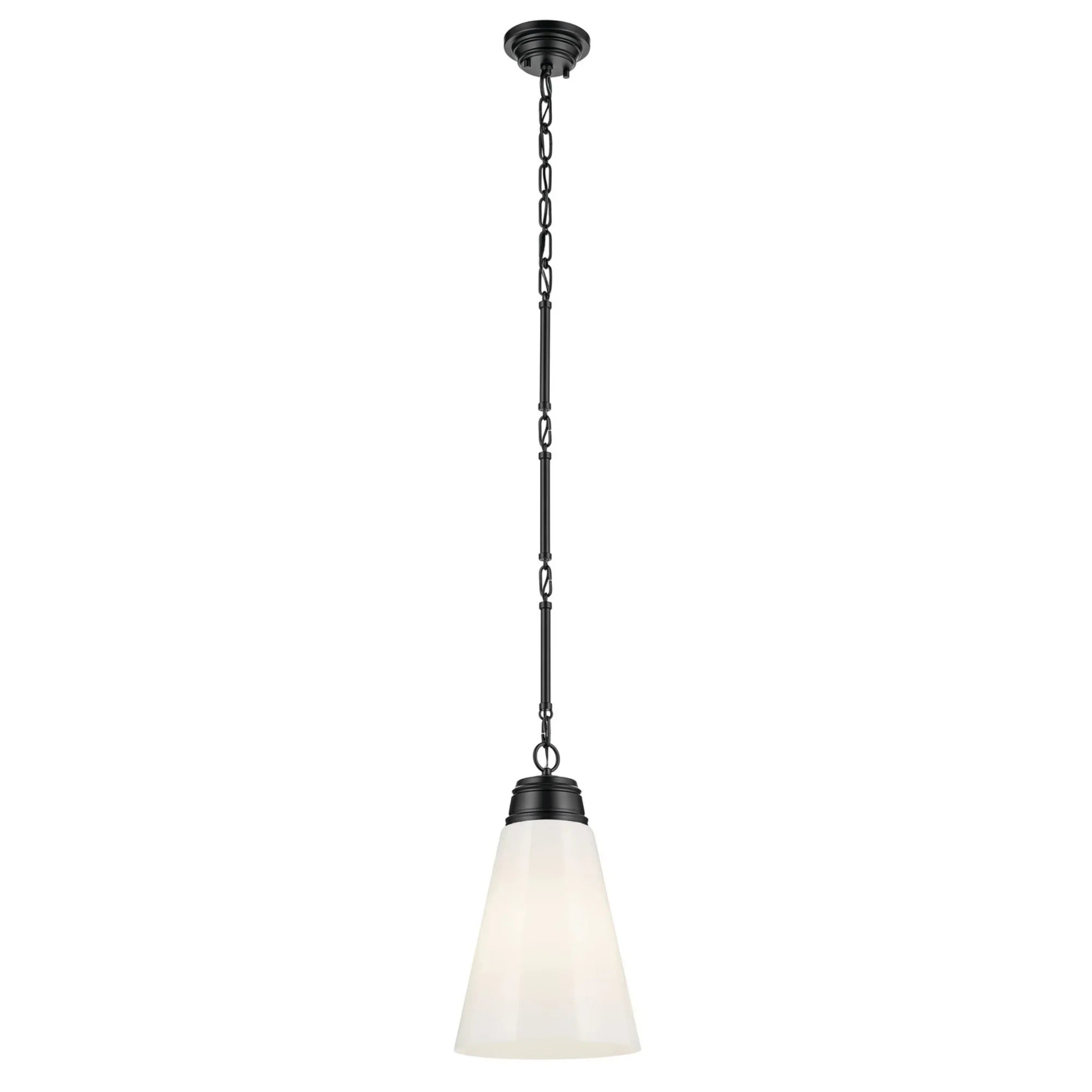 Marsailli 12" Pendant, Black Finish, Opal Glass - Bees Lighting