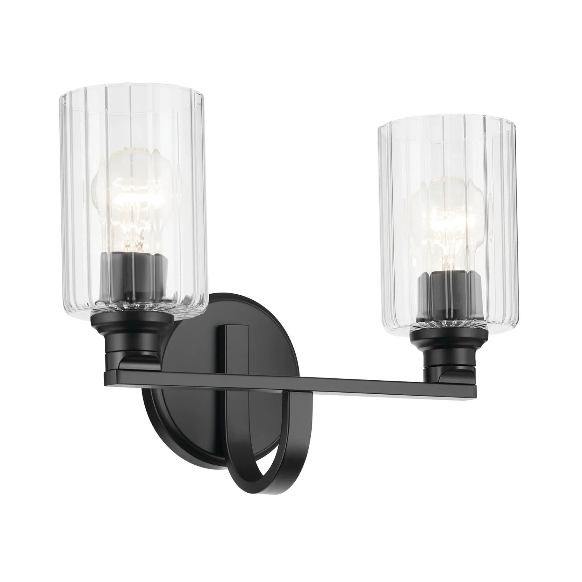 Gioe 14" 2-Light Bath Vanity Light, Black Finish Fluted Glass - Bees Lighting