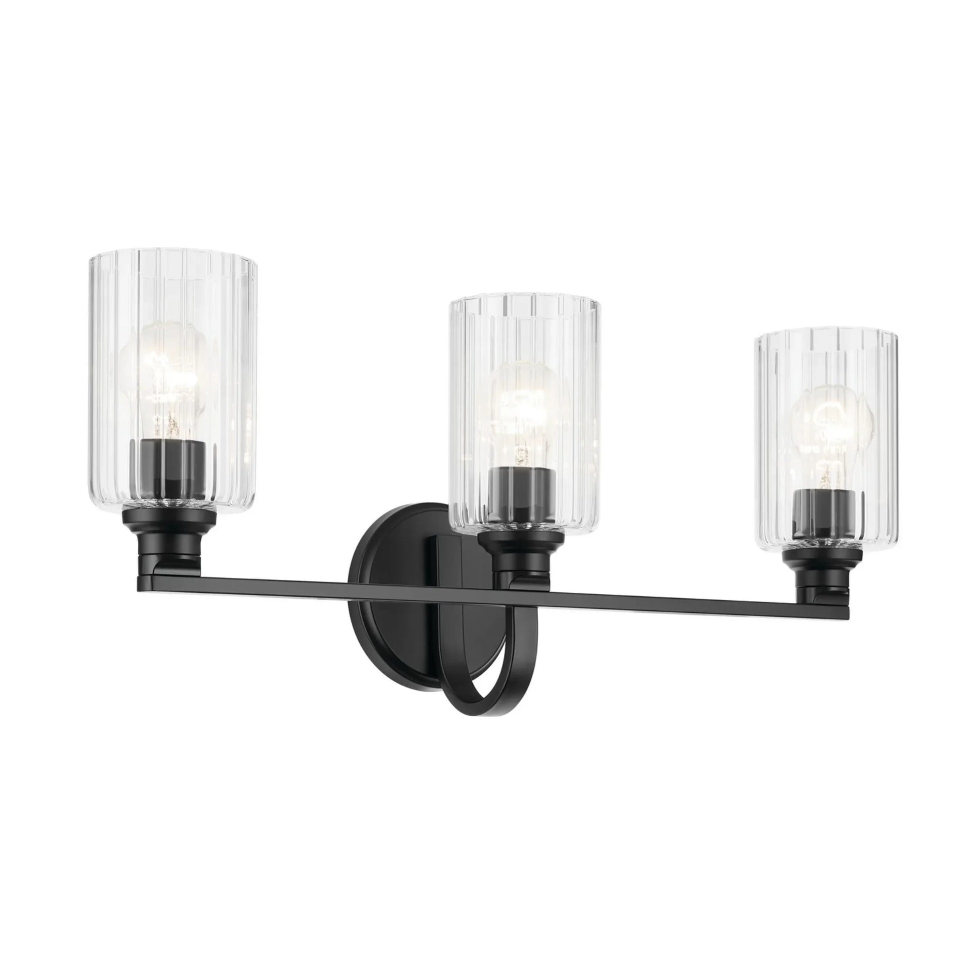 Gioe 24" 3-Light Bath Vanity Light, Black Finish Fluted Glass - Bees Lighting