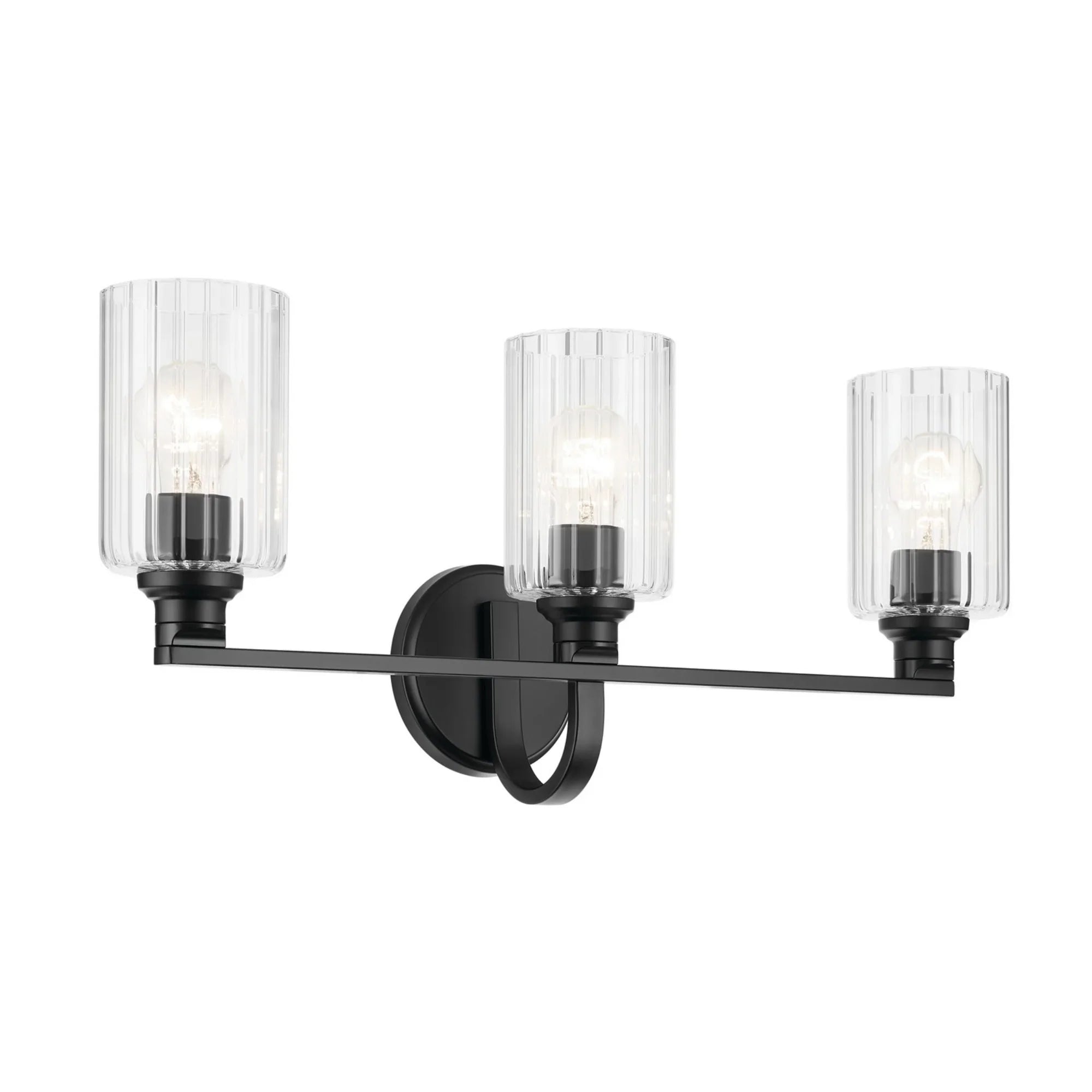 Gioe 24" 3-Light Bath Vanity Light, Black Finish Fluted Glass - Bees Lighting