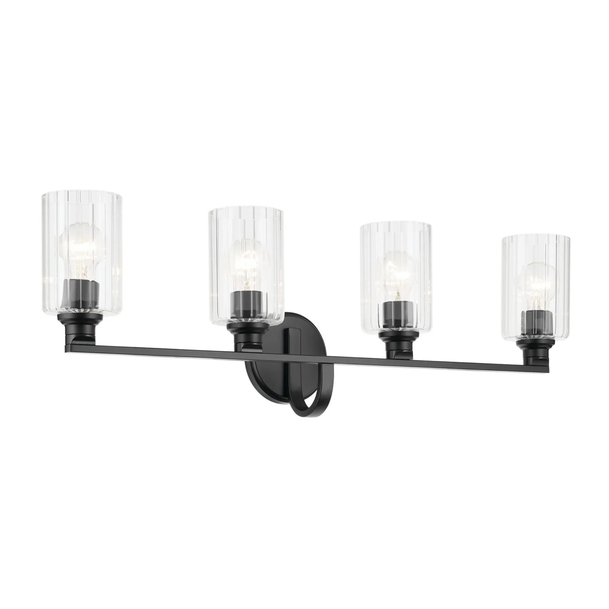 Gioe 32" 4-Light Bath Vanity Light, Black Finish Fluted Glass - Bees Lighting