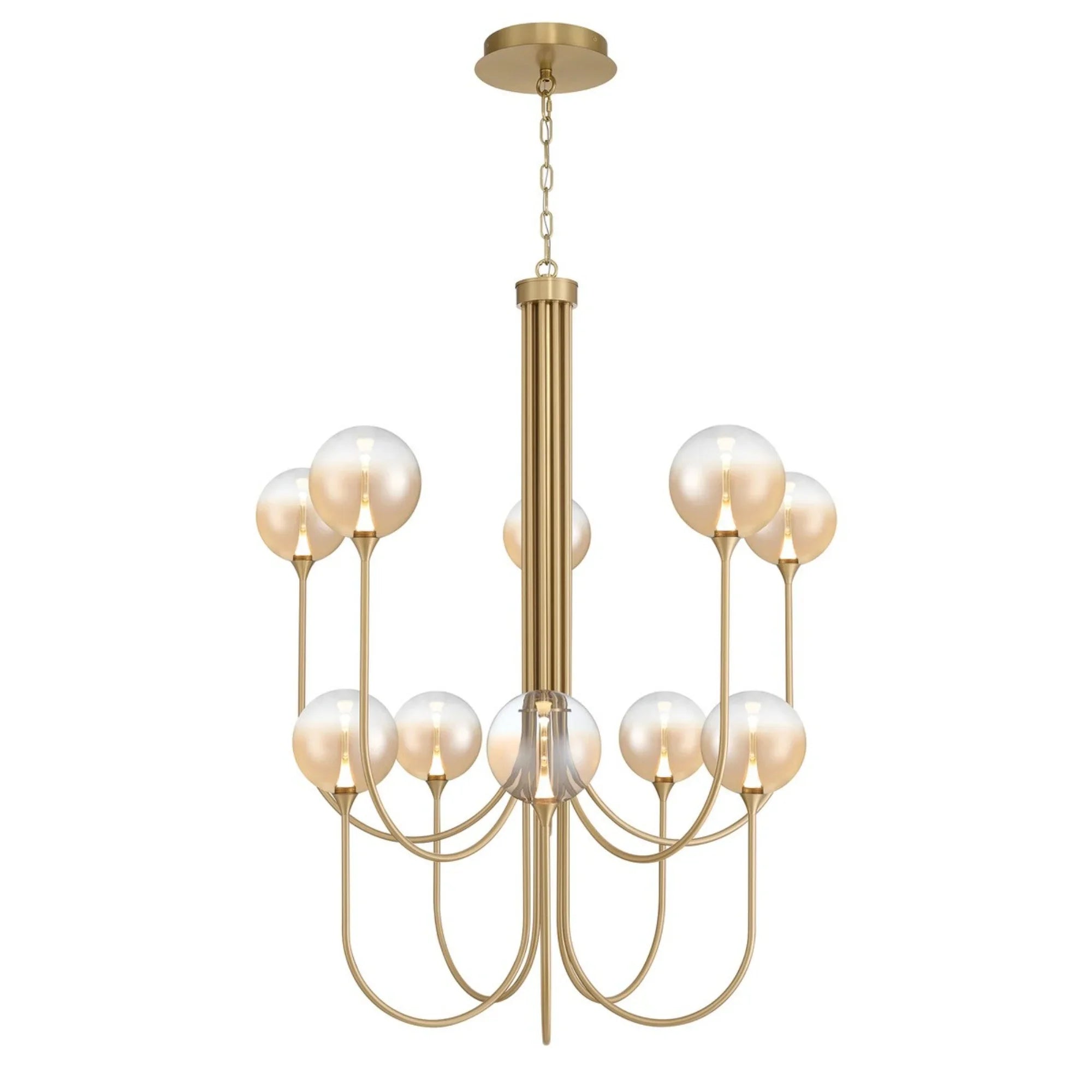 Iissa 10-Light 40" LED Grand Chandelier, Gold Finish with Amber Glass - Bees Lighting