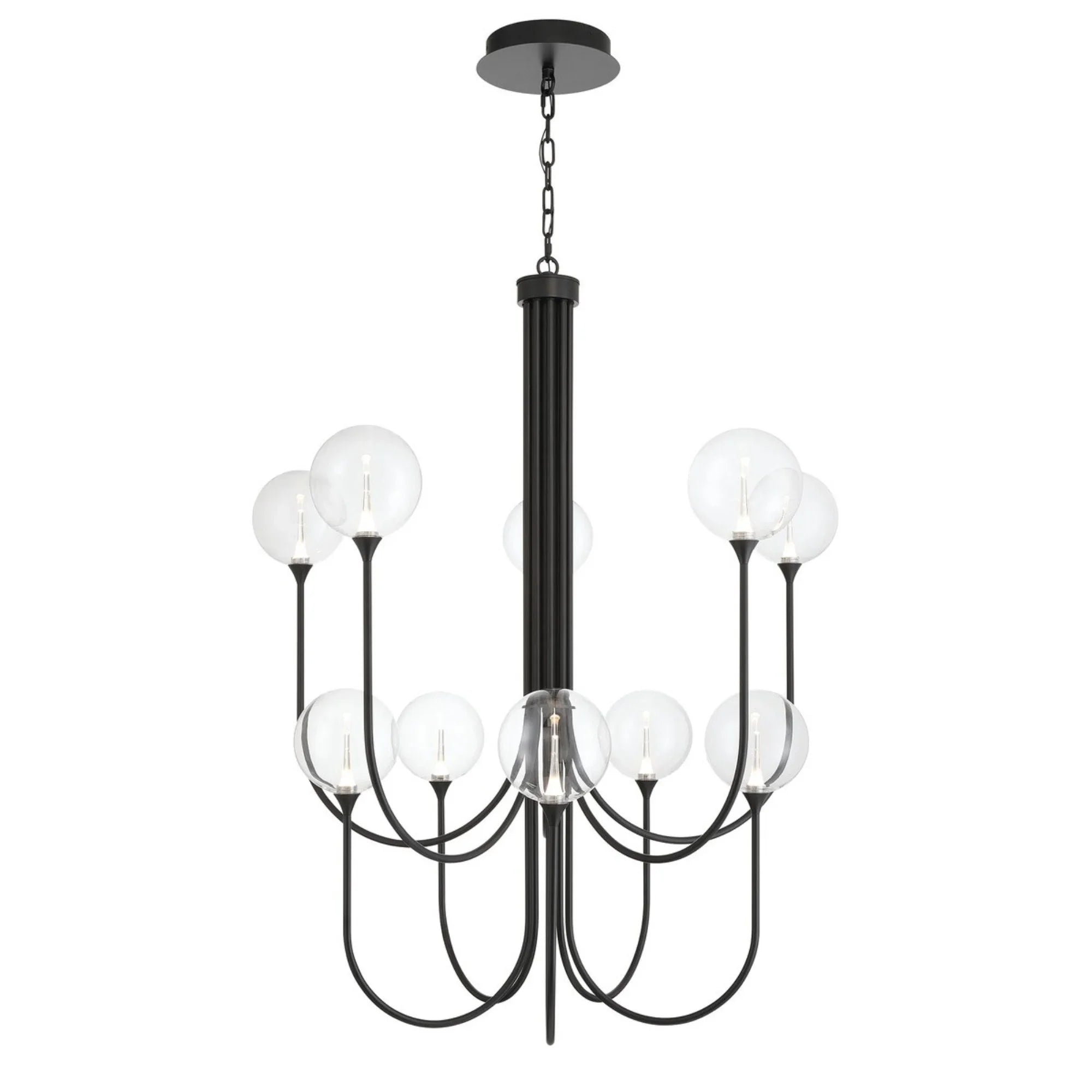 Iissa 10-Light 40" LED Grand Chandelier, Black Finish with Clear Glass - Bees Lighting