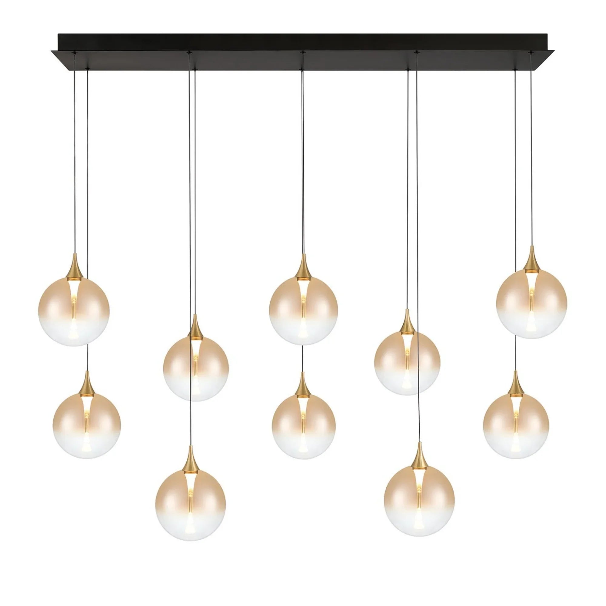 Iissa 10-Light 47" LED Multi Drop Chandelier, Gold Finish with Amber Glass - Bees Lighting