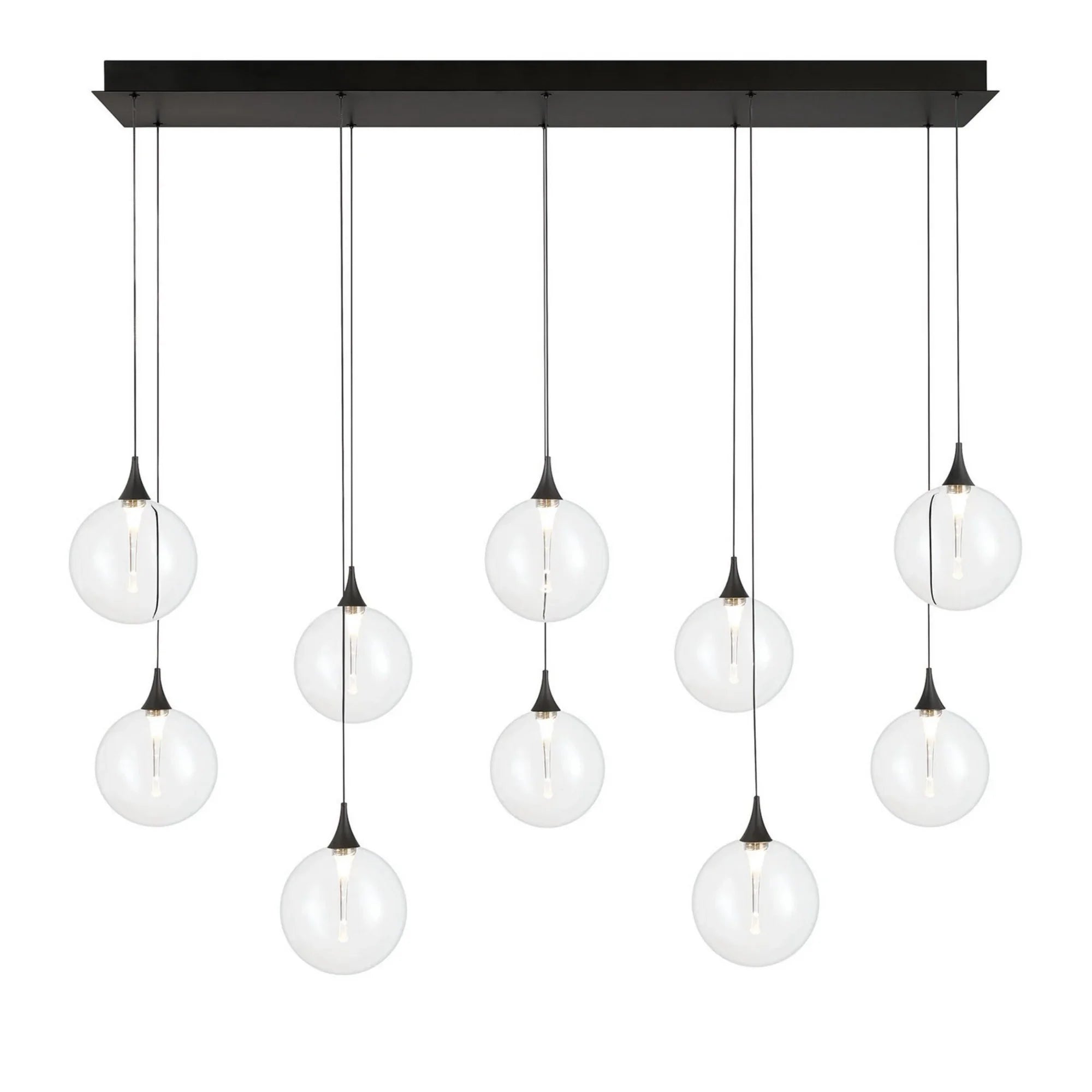 Iissa 10-Light 47" LED Multi Drop Chandelier, Black Finish with Clear Glass - Bees Lighting