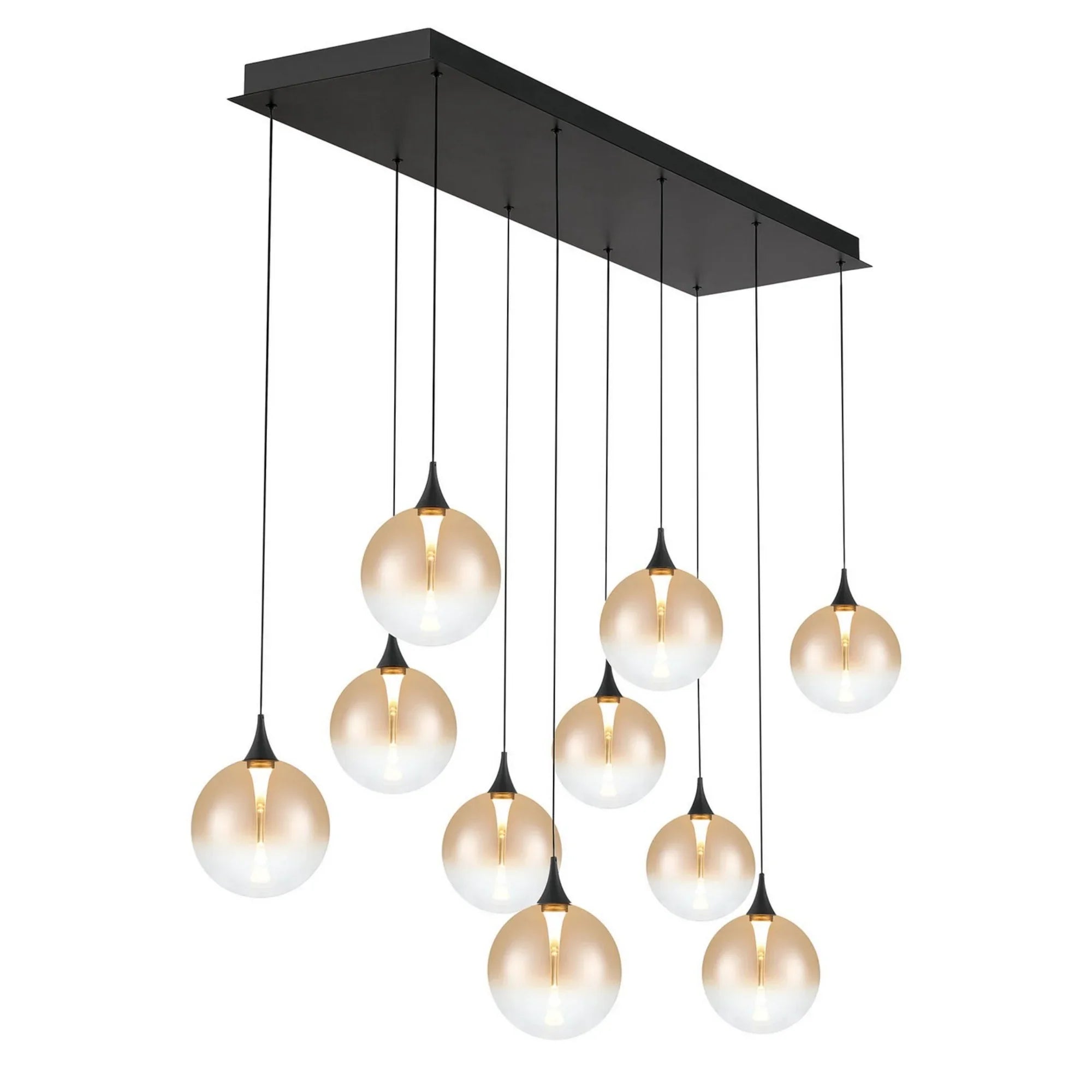 Iissa 10-Light 47" LED Multi Drop Chandelier, Black Finish with Amber Glass - Bees Lighting