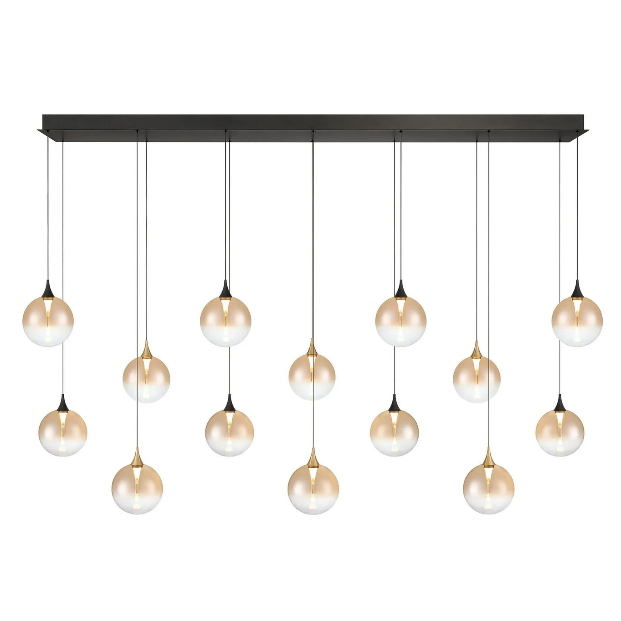 Iissa 14-Light 72" LED Multi Drop Chandelier, Gold & Black Finish with Amber Glass - Bees Lighting