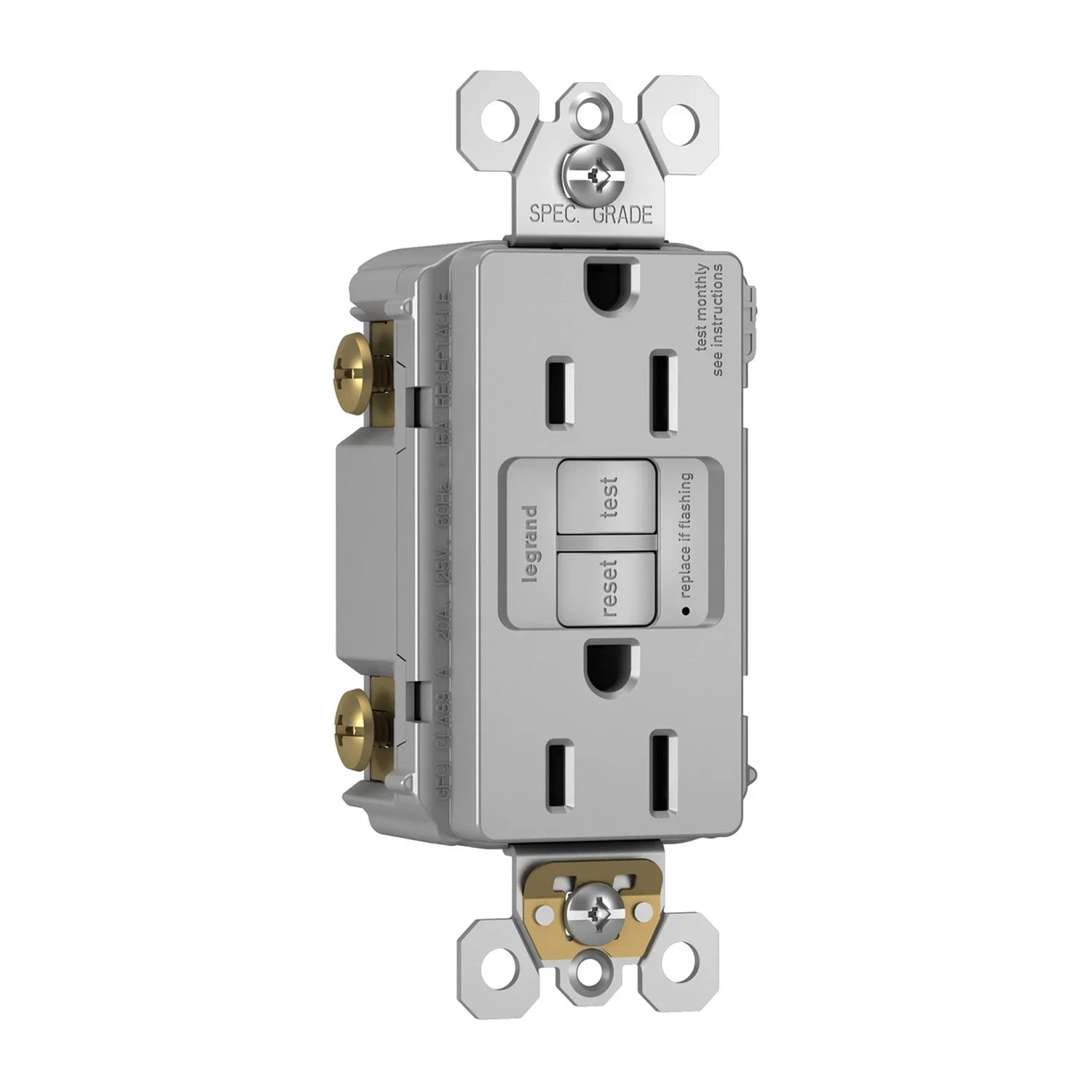 radiant Tamper-Resistant 15A Duplex Self-Test GFCI Receptacle, Gray - Bees Lighting