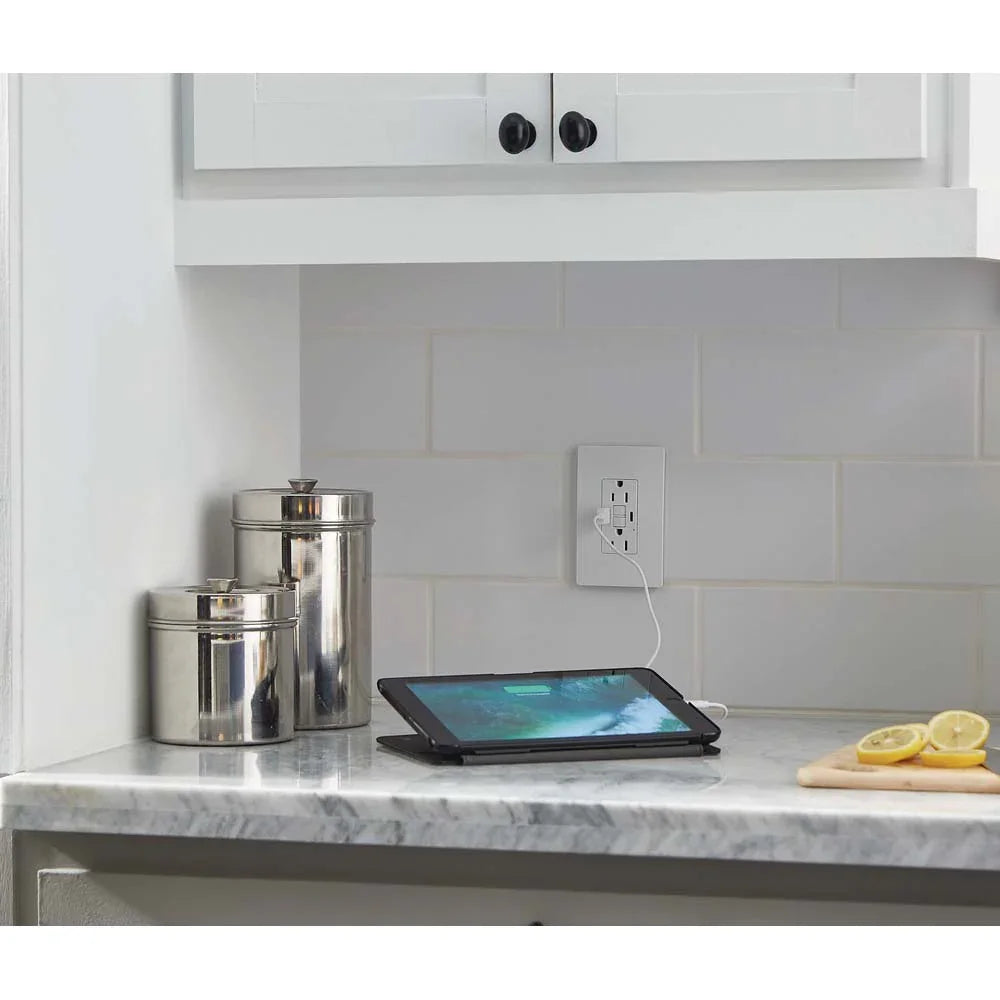 radiant Tamper-Resistant 15A Duplex Self-Test GFCI Receptacles, USB Type A/C, White - Bees Lighting