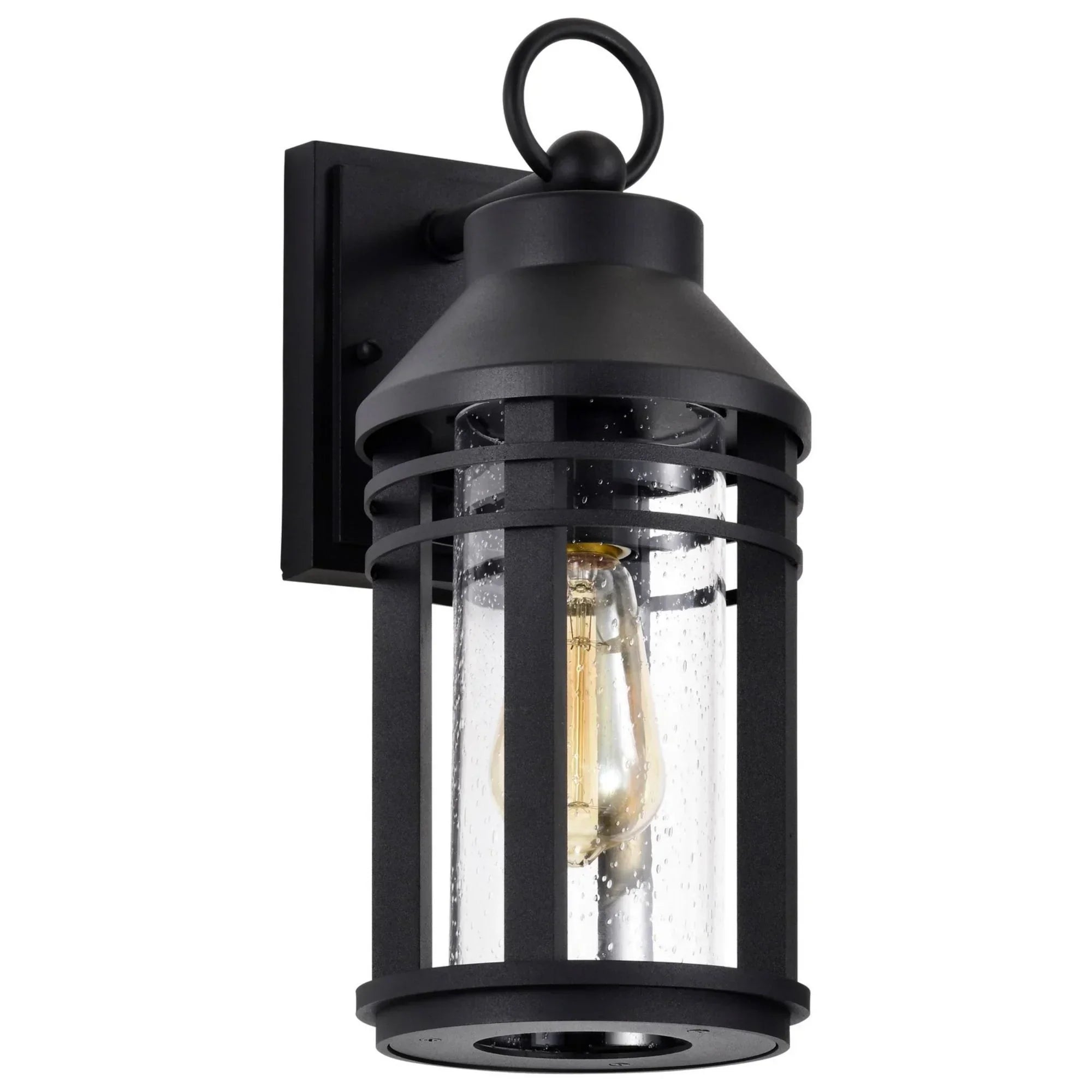 Wilton 1 Light Outdoor Wall Light, Matte Black Finish, Clear Seeded Glass - Bees Lighting