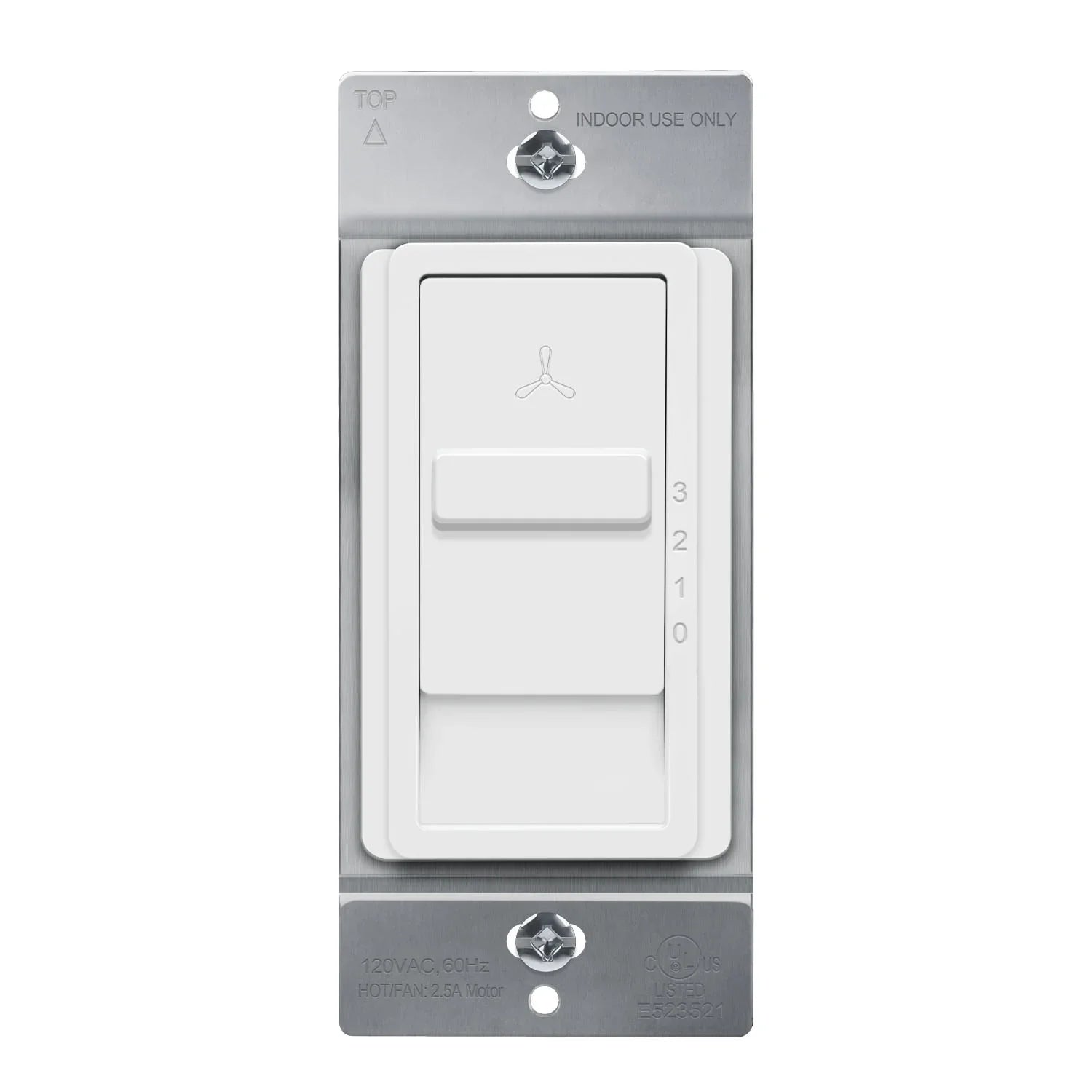 3-Speed Slide Fan Control Switch, Single Pole, 2.5 Amp, White - Bees Lighting