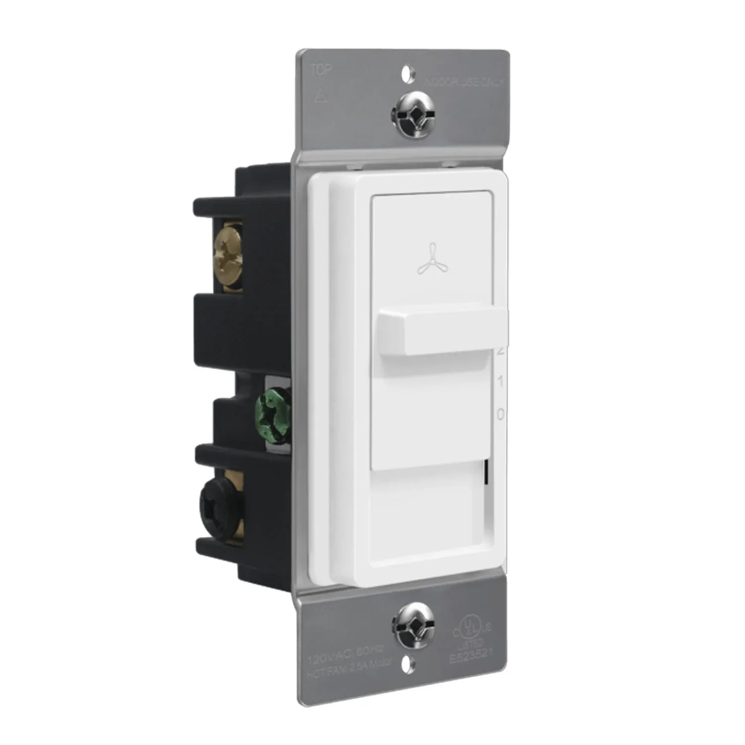 3-Speed Slide Fan Control Switch, Single Pole, 2.5 Amp, White - Bees Lighting