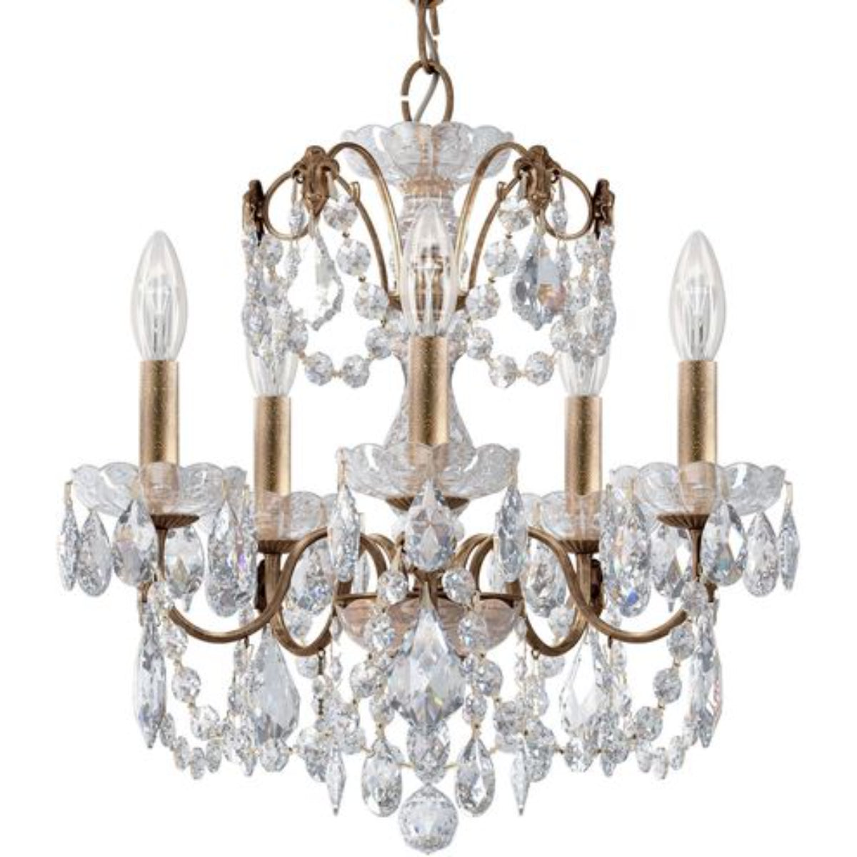 Century 5 Light Etruscan Gold Chandelier with Clear Heritage Crystals - Bees Lighting