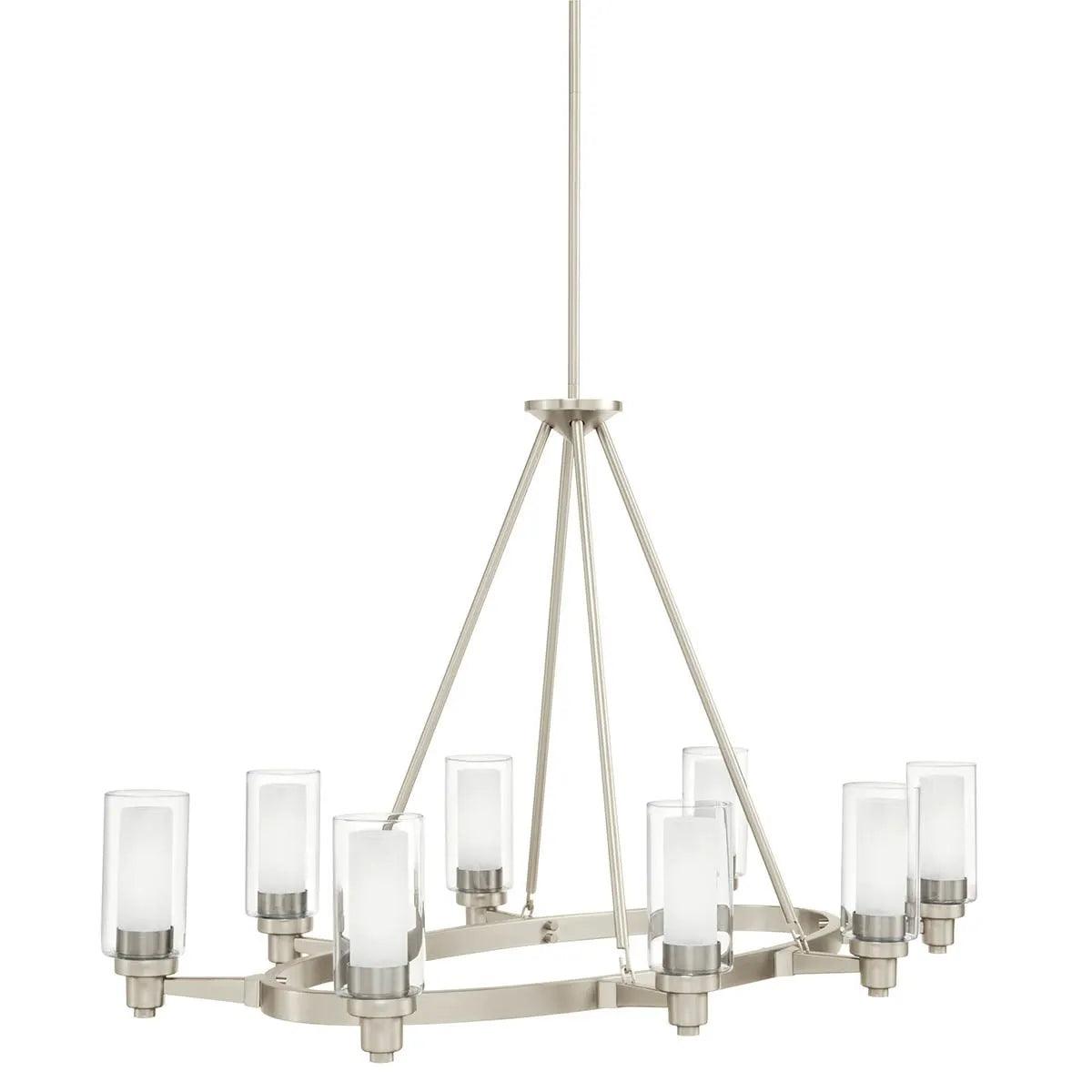 Circolo 37" 8-Light Chandelier 1-Tier with Clear Glass, Brushed Nickel Finish - Bees Lighting
