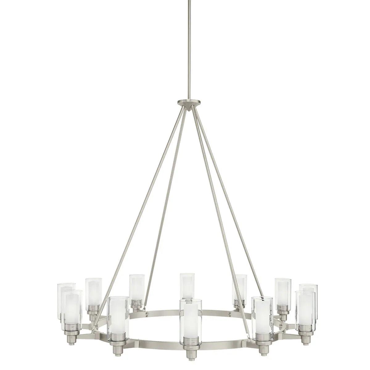 Circolo 45" 12-Light Chandelier 1-Tier with Clear Glass, Brushed Nickel Finish - Bees Lighting