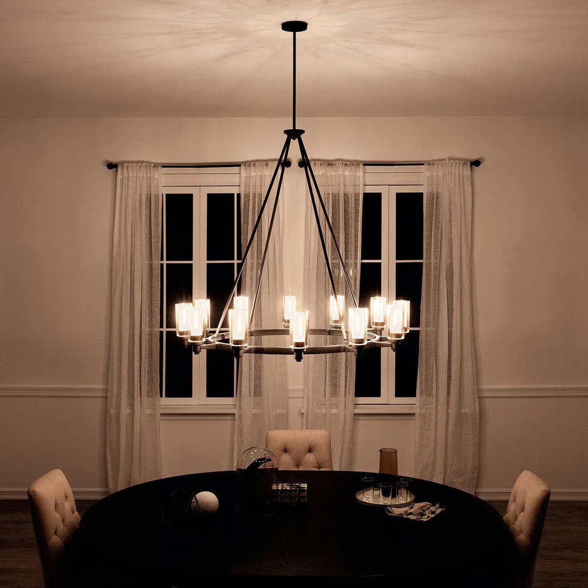 Circolo 45" 12-Light Chandelier 1-Tier with Clear Glass, Brushed Nickel Finish - Bees Lighting