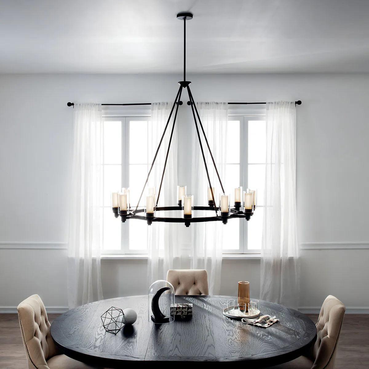 Circolo 45" 12-Light Chandelier 1-Tier with Clear Glass, Olde Bronze Finish - Bees Lighting