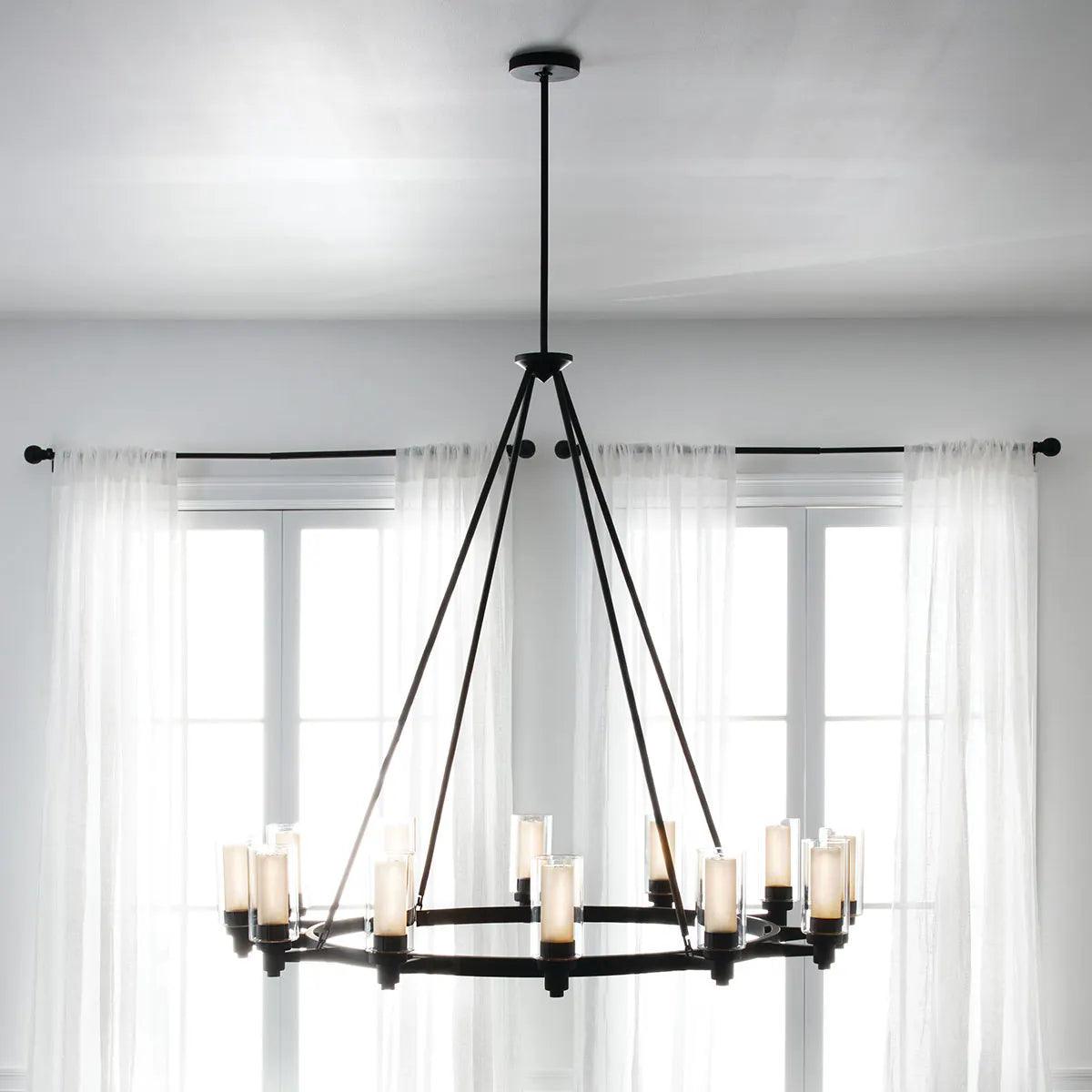 Circolo 45" 12-Light Chandelier 1-Tier with Clear Glass, Olde Bronze Finish - Bees Lighting