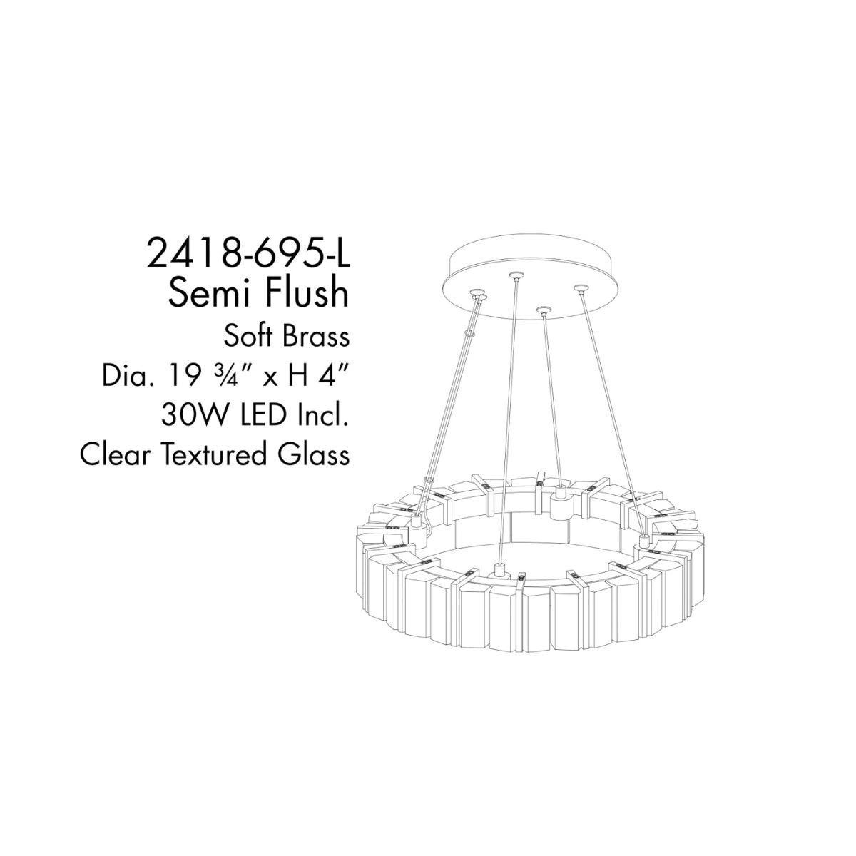 Servyn 20" 1 Light LED Semi-Flush Mount Brass Finish - Bees Lighting