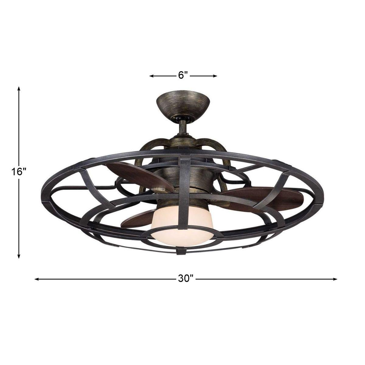 Alsace 30 Inch Outdoor Chandelier Ceiling Fan With Light And Remote, Reclaimed Wood Finish